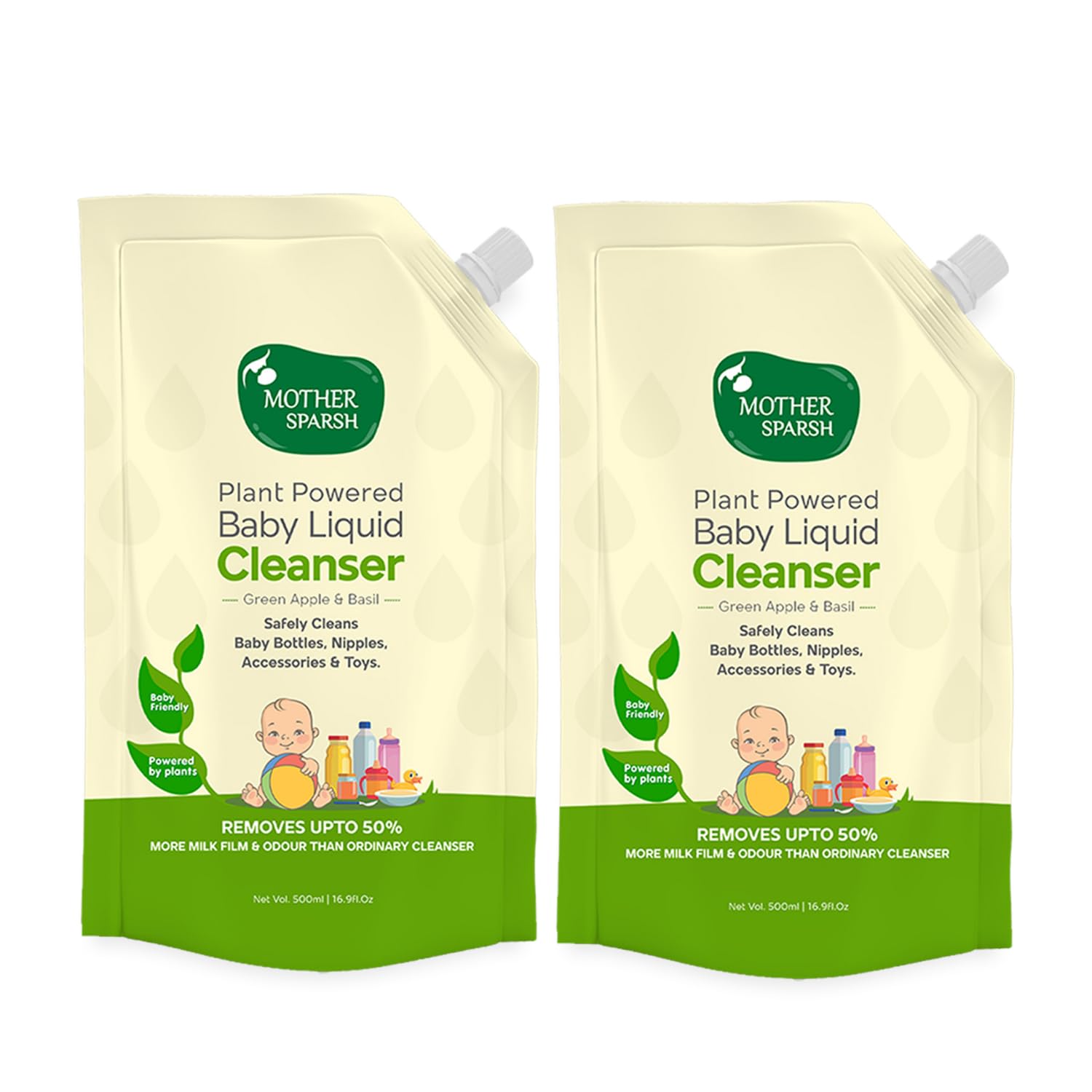 Plant-powered baby bottle cleanser refill pack with green apple basil