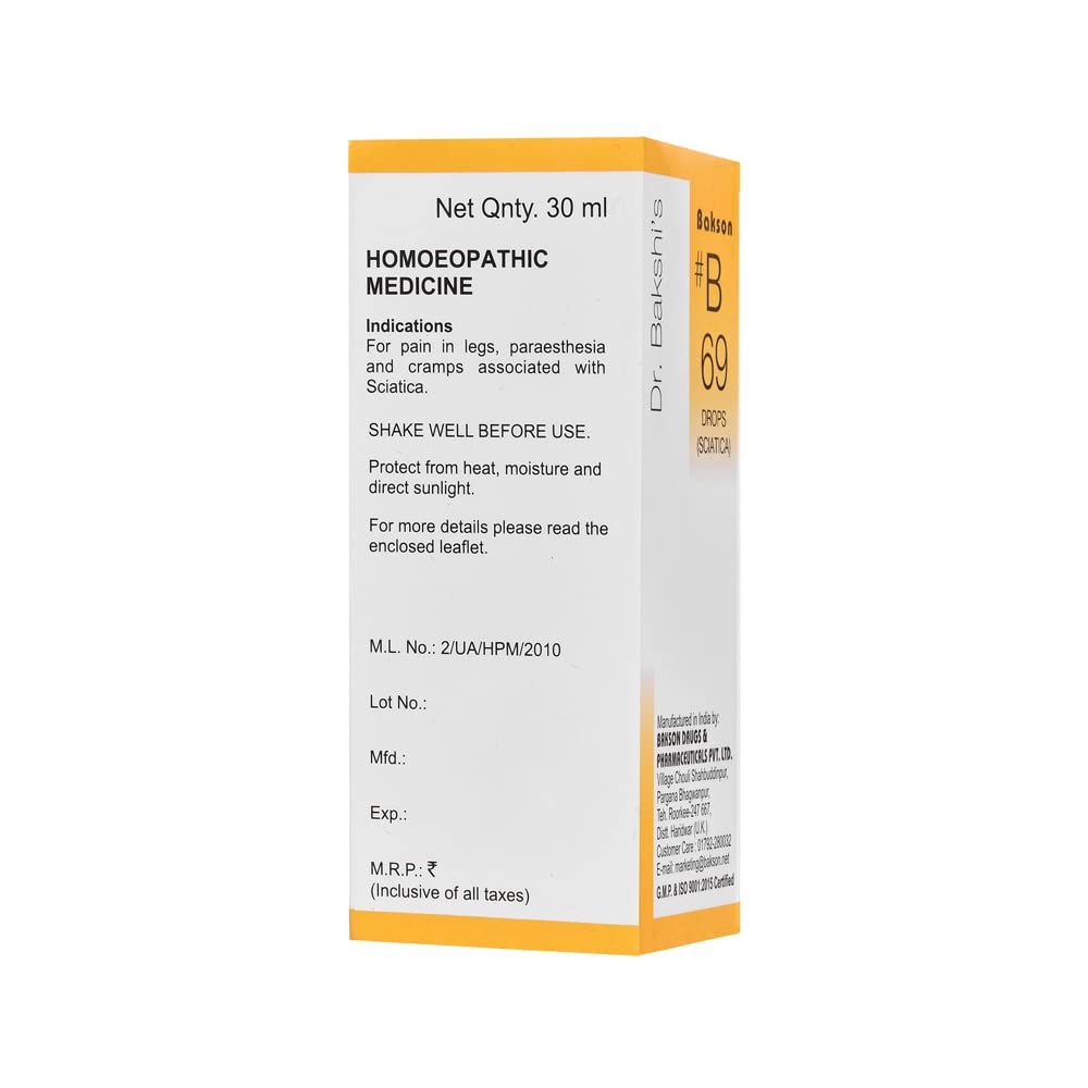 Dr. Bakshi's BAKSON'S HOMOEOPATHY # B 69 Sciatica Drops (30 Ml) – view 2