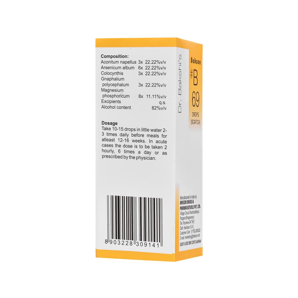 Dr. Bakshi's BAKSON'S HOMOEOPATHY # B 69 Sciatica Drops (30 Ml) – view 3