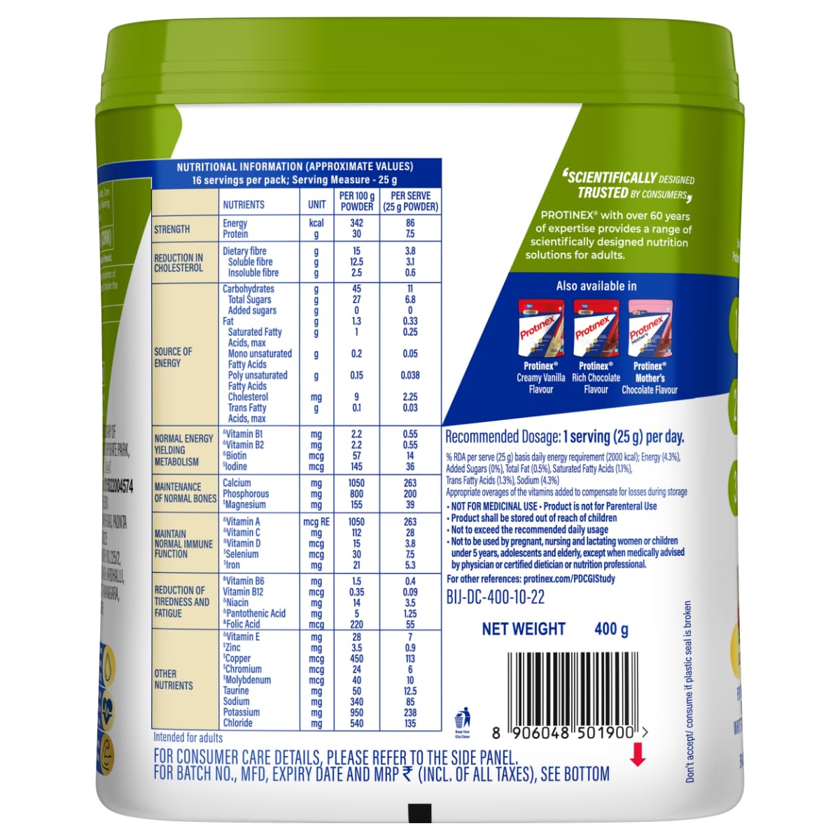Protinex Diabetes Care (Creamy Vanilla Flavor, 400gm, Jar) Scientifically Designed Formula to help support Blood Sugar Control and Reduction in Cholesterol, 1 count, 16 servings – view 3