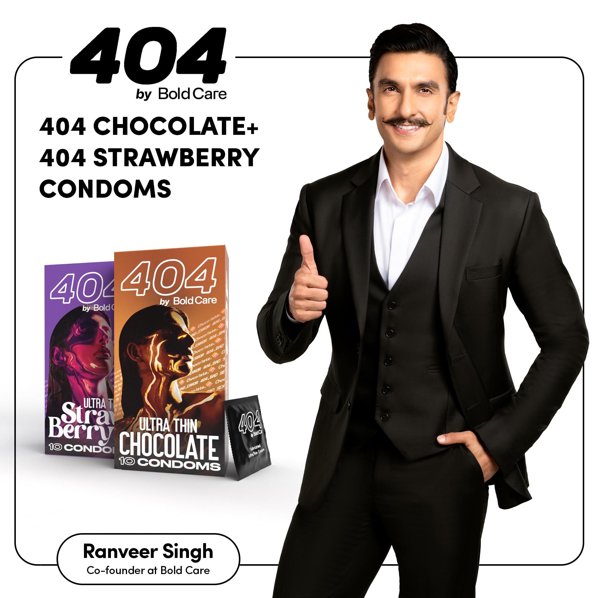 Bold Care 404 Super Ultra Thin Chocolate Flavored Condoms For Men - 60 Microns - 10 Units + Bold Care 404 Super Ultra Thin Strawberry Flavored Condoms For Men - 60 Microns - 10 Units - Combo pack – view 2