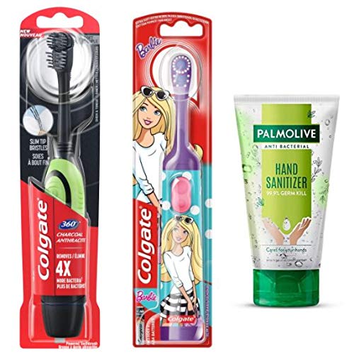 Colgate family toothbrush combo with adult charcoal and kids Barbie brush