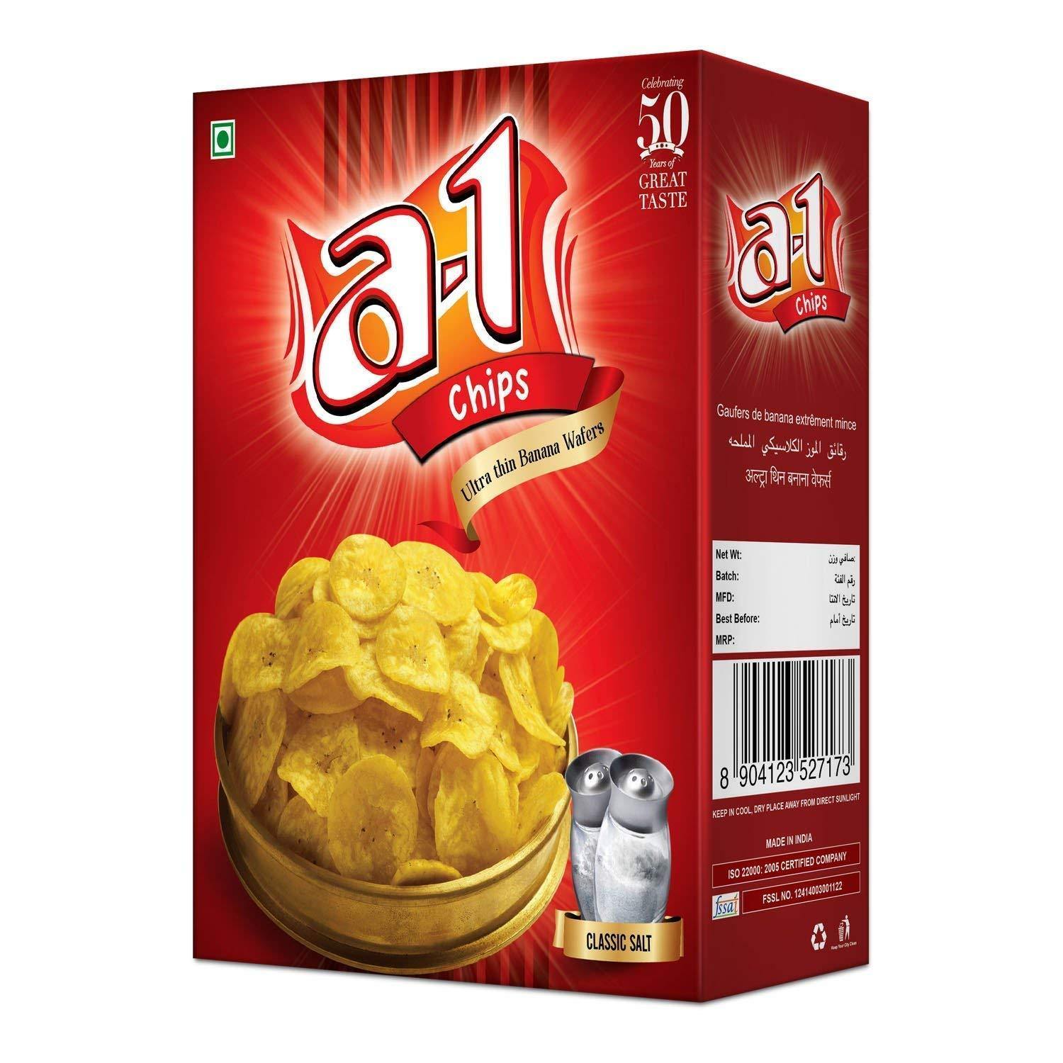 Bhavani Foods classic salt banana chips four pouch package