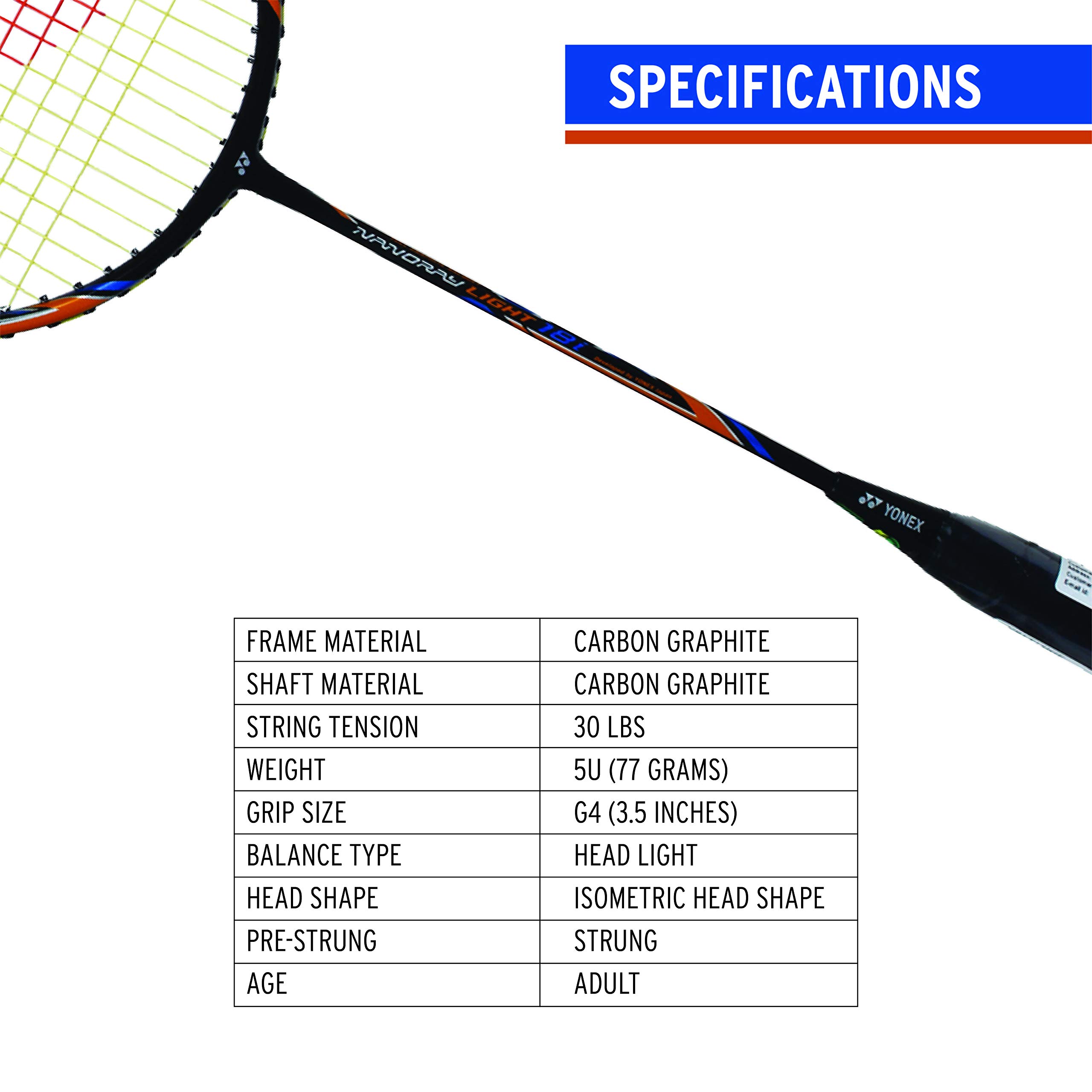 Yonex Nanoray Light 18i Graphite Badminton Racquet With Free Full Cover (77 Grams, 30 Lbs Tension, Black) – view 7