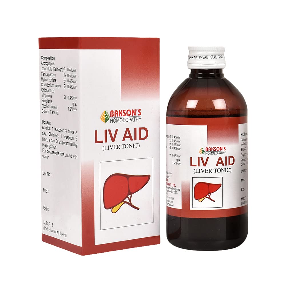 Bakson's Liv Aid Syrup 200 ml bottle and packaging