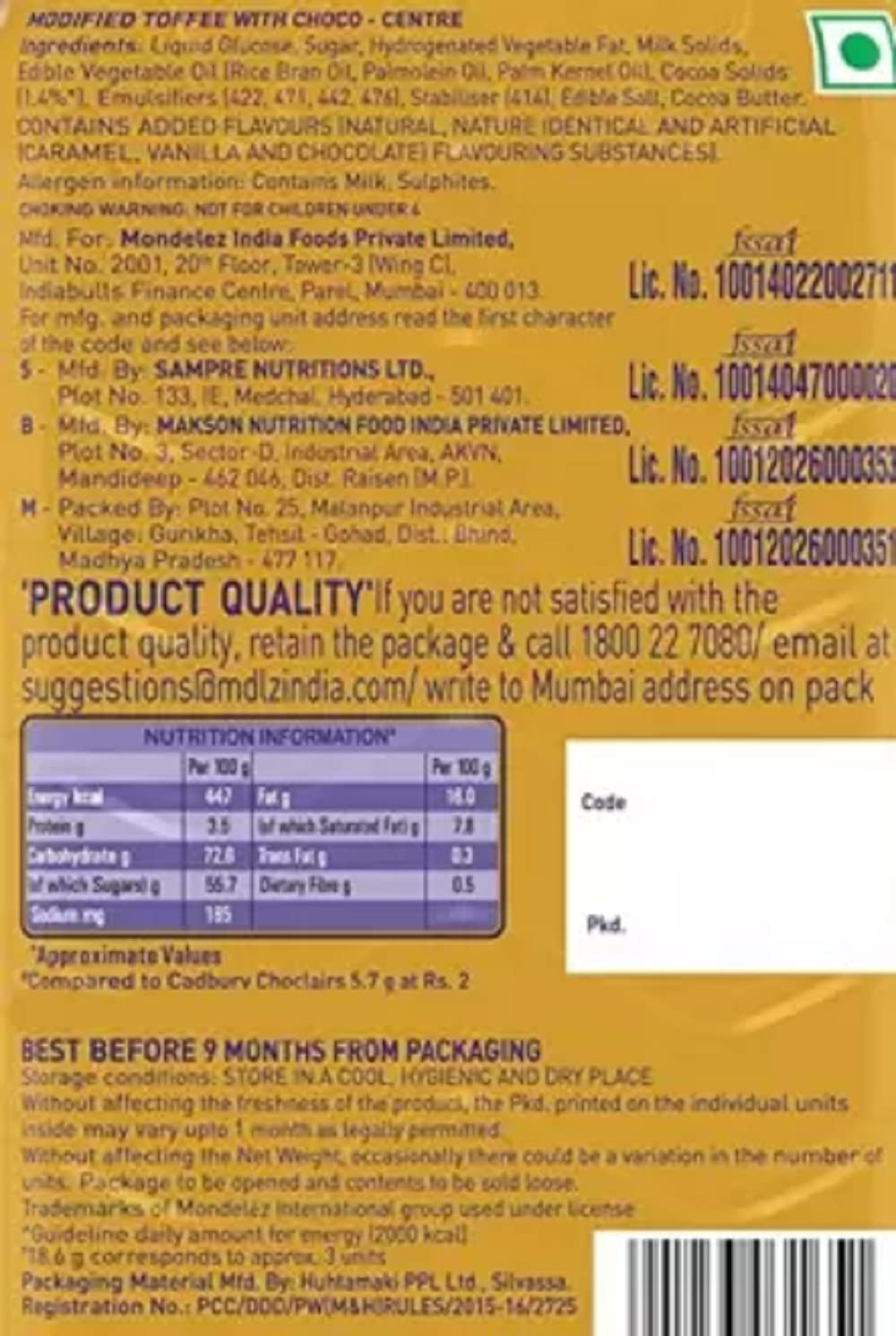 Cadbury Eclairs Chocolairs 100 Pcs Bars, Chocolate, (12 X 36.67 grams) – view 5