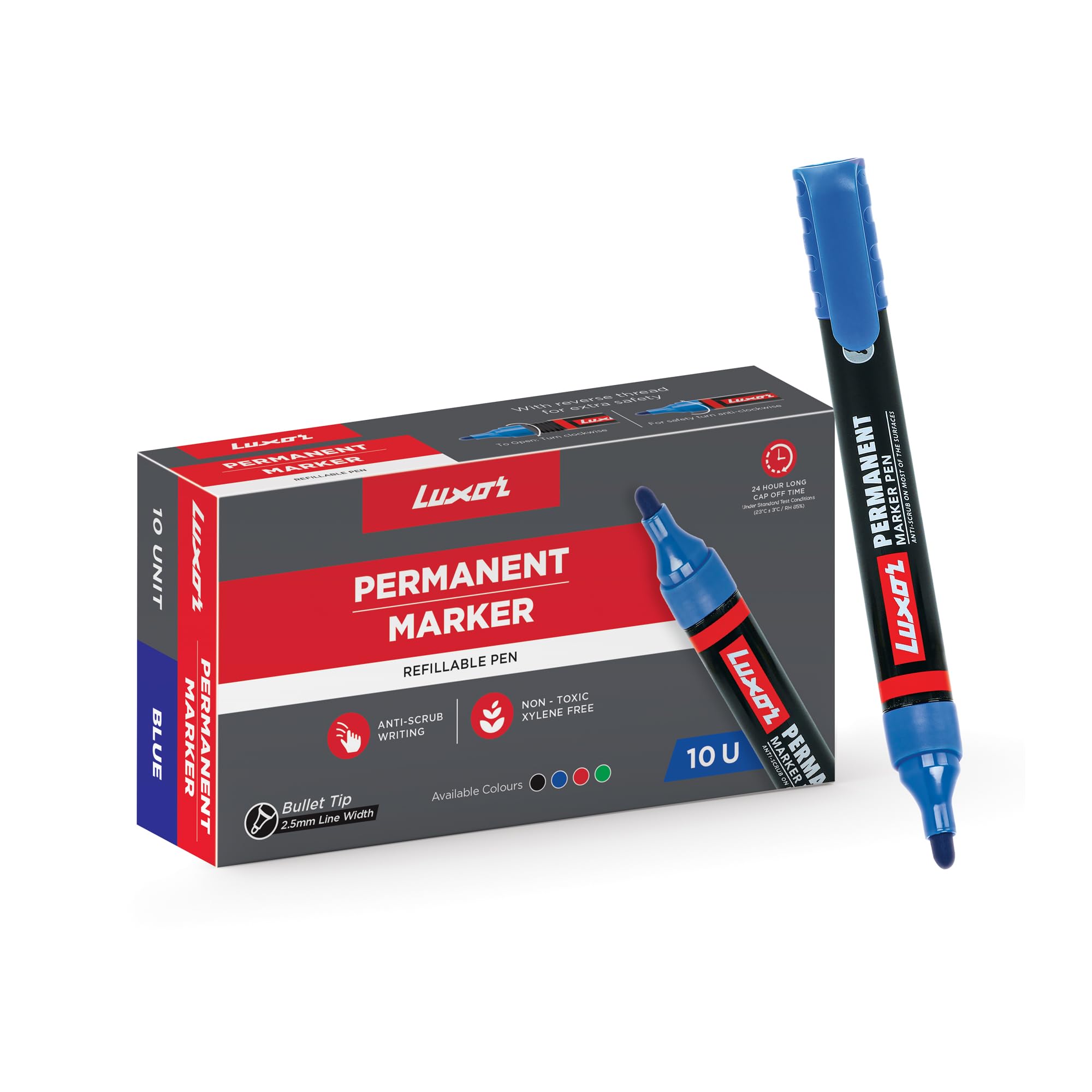 Pack of 10 Luxor brilliant blue refillable permanent markers