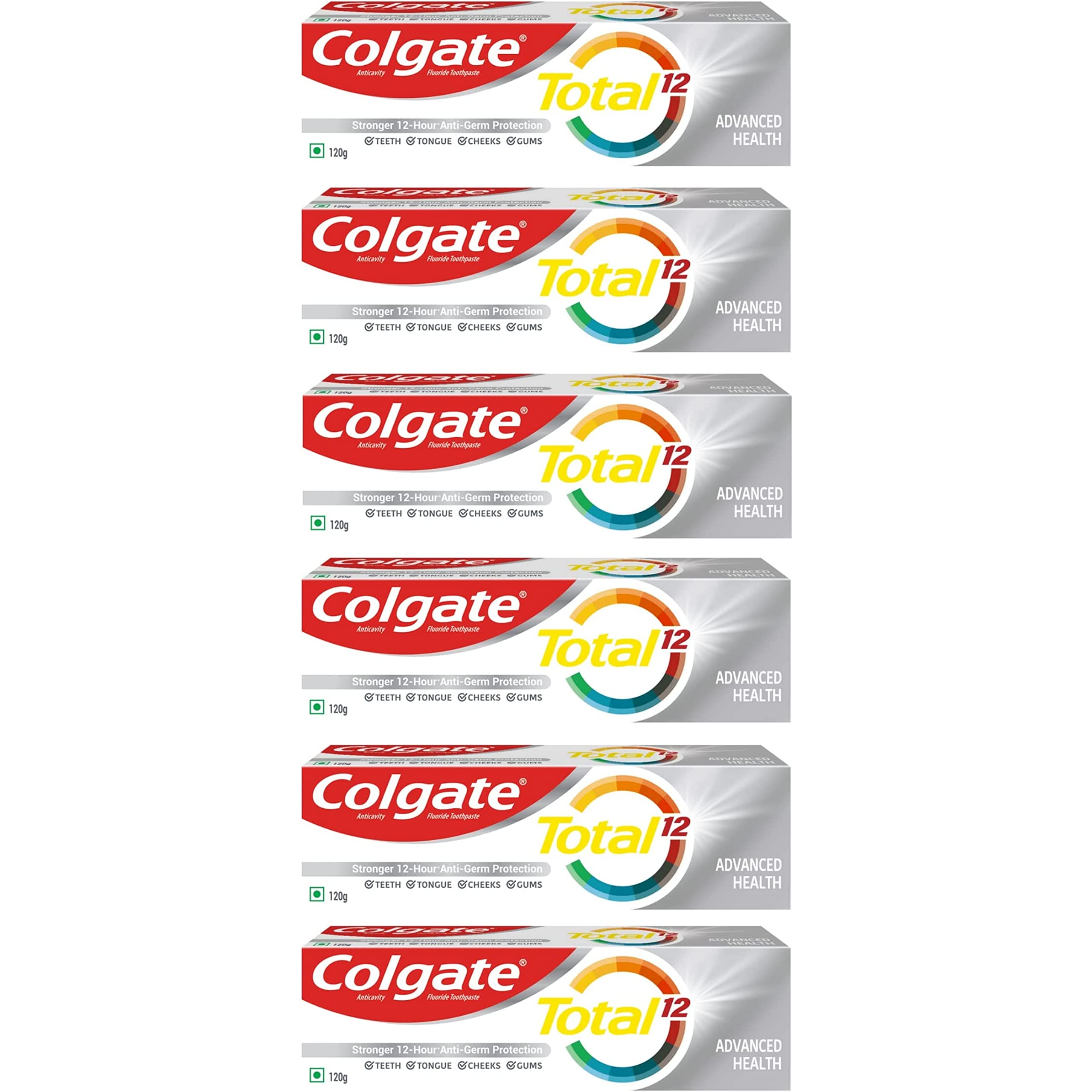 Pack of six Colgate Total 12 toothpaste tubes 120g each