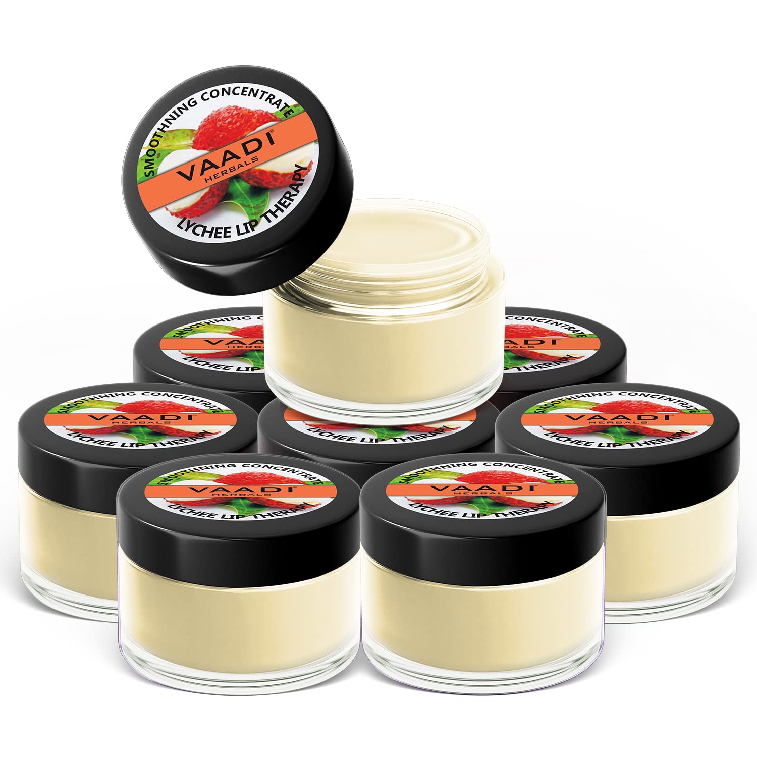 Eight-pack of Vaadi Herbals lychee lip balm, off white