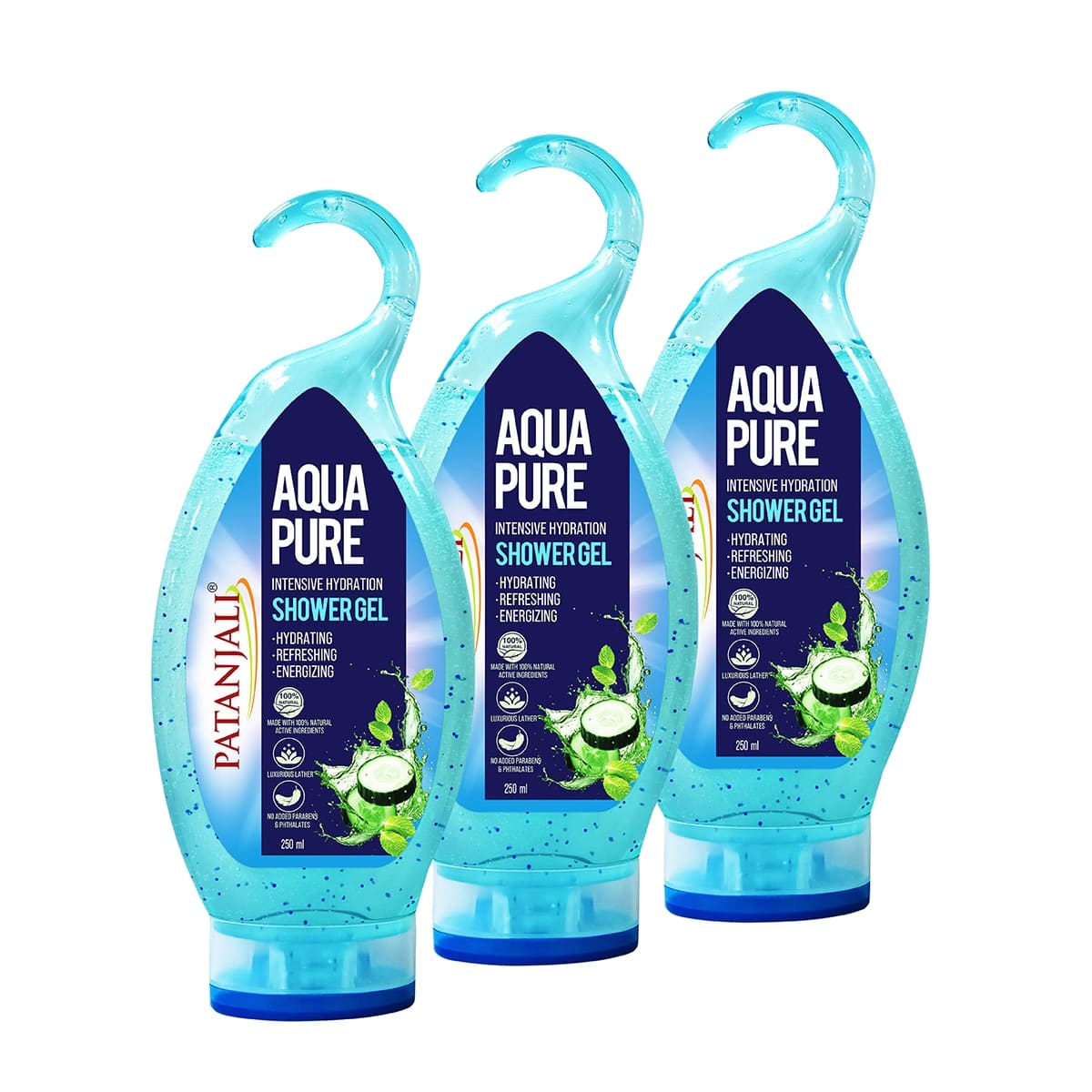 Blue Patanjali Aqua Pure hydrating body wash gel bottle