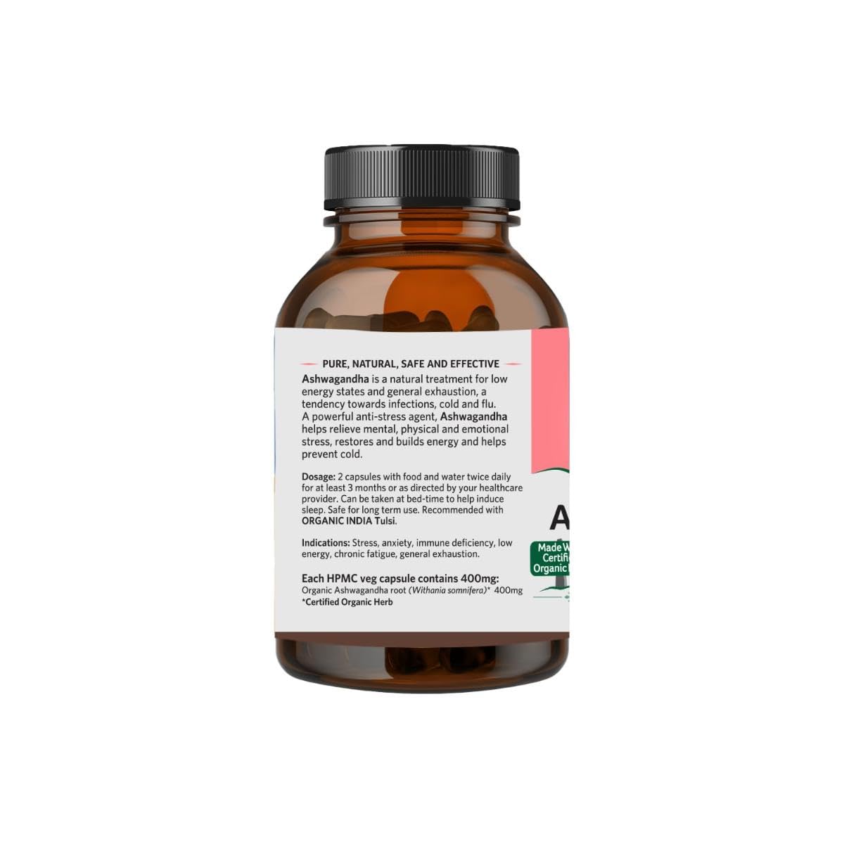 A TATA Product - Organic India Ashwagandha Capsules - 180 Veg Caps, Vitality & Relieves Stress, Naturally Boosts Energy & Stamina, Improves Immune System, GMP & NPOP Certified Organic – view 2