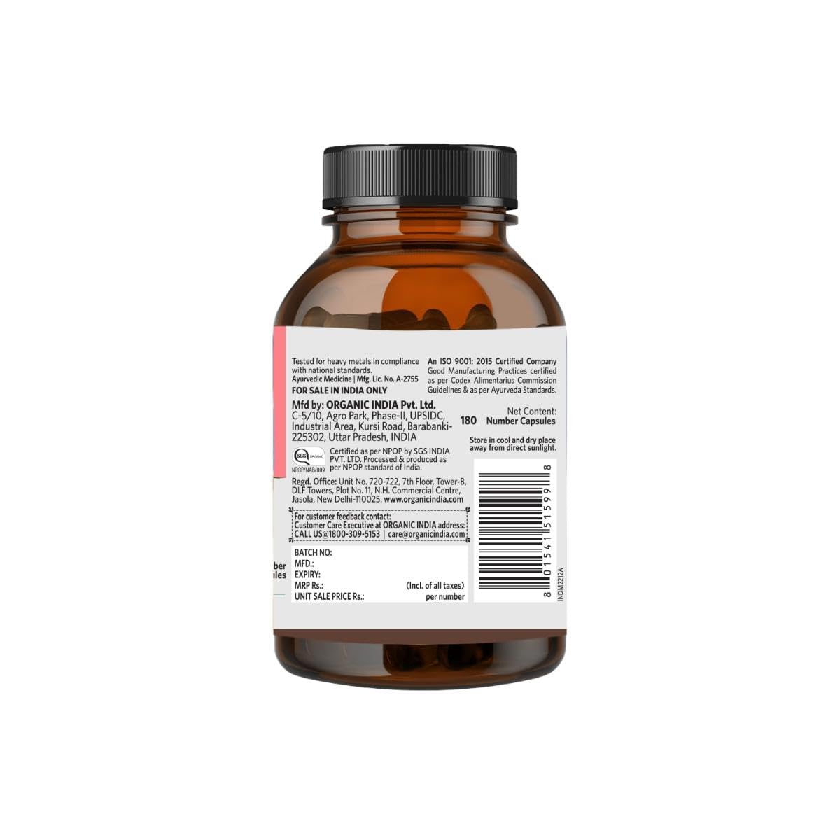 A TATA Product - Organic India Ashwagandha Capsules - 180 Veg Caps, Vitality & Relieves Stress, Naturally Boosts Energy & Stamina, Improves Immune System, GMP & NPOP Certified Organic – view 3