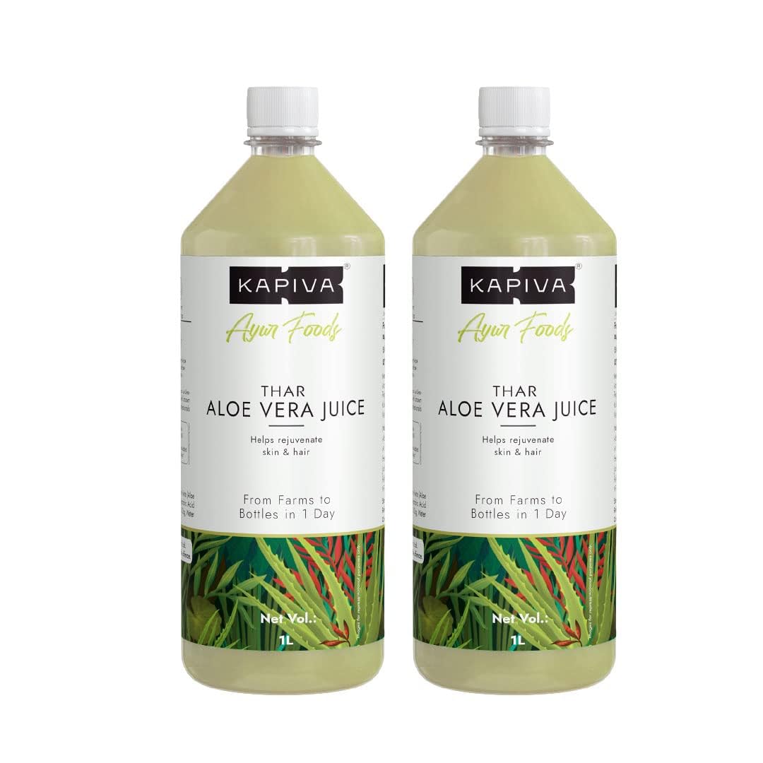 Two 1L packs of Kapiva aloe vera juice with pulp