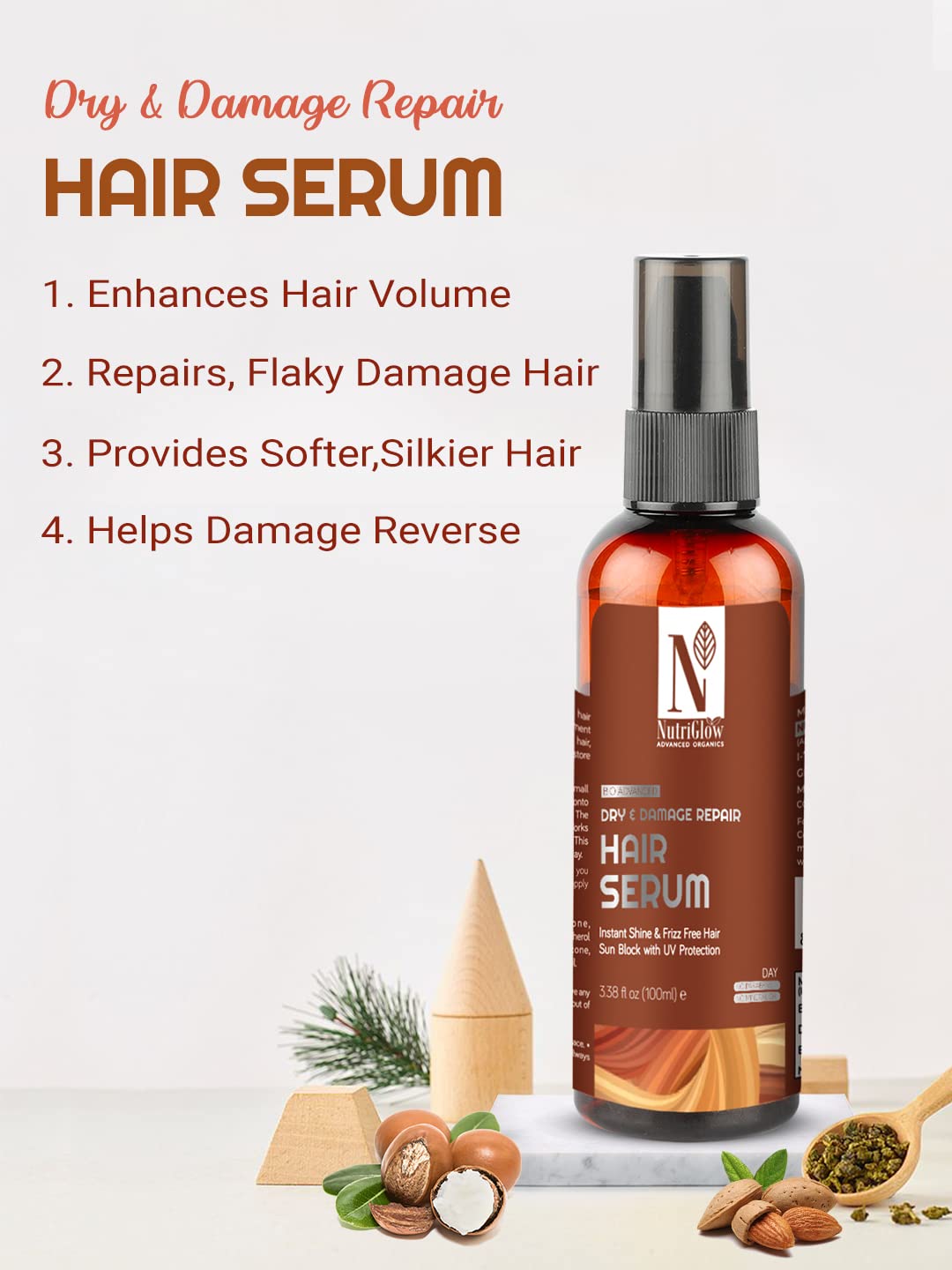 NUTRIGLOW Advanced Organics Dry & Damage Repair Hair Serum/Damage Reverse/Moisture Lock Formulation/Instant Shine/Fizz free hair/No Parabens -100ml – view 2
