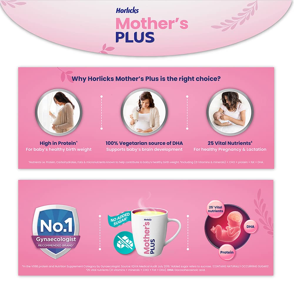 Horlicks Mother's Horlicks Plus Powder, Health Drink For Pregnancy & Lactation, Protein For Healthy Birth Weight, No Added Sugar, Kesar Flavour, Refill, 500G – view 5