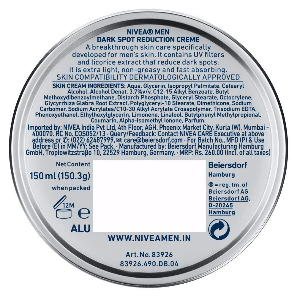 Nivea Men Creme, Dark Spot Reduction, Non Greasy Moisturizer, Cream With Uv Protect, 150 ml – view 7