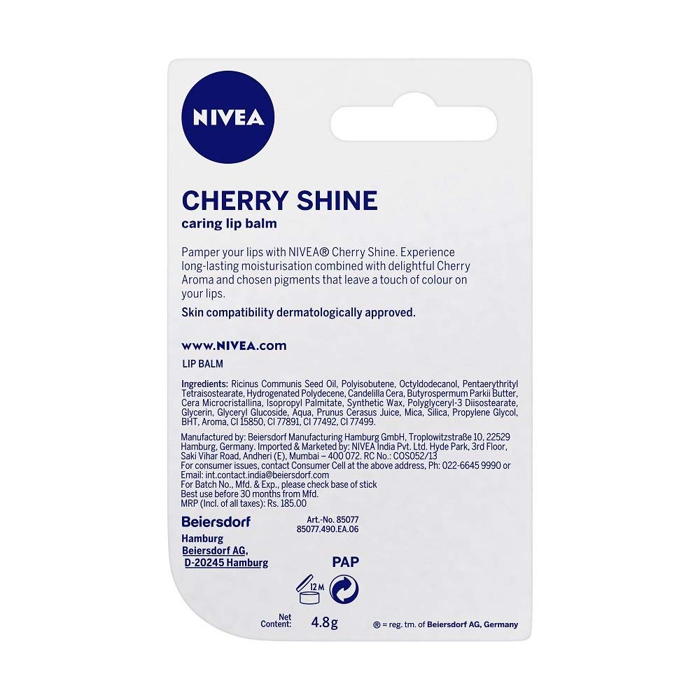 Nivea Cherry Fruity Shine Lip Care Balm, 4g (Pack of 3) – view 6