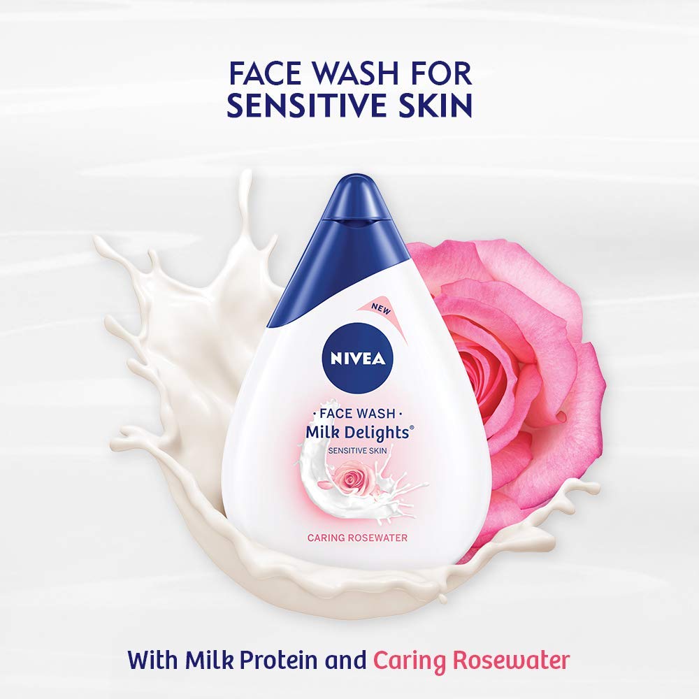NIVEA Milk Delights Caring Rosewater Face Wash For Sensitive Skin, 100ml (Pack of 3) – view 5