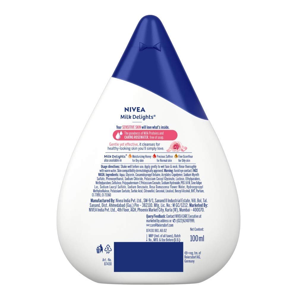 NIVEA Milk Delights Caring Rosewater Face Wash For Sensitive Skin, 100ml (Pack of 3) – view 6