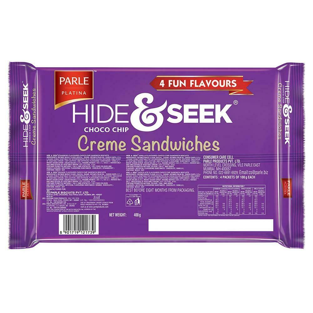 Parle Hide & Seek 4 Fun Flavours Choco Chip Creme Sandwich Biscuits 400 G – view 2