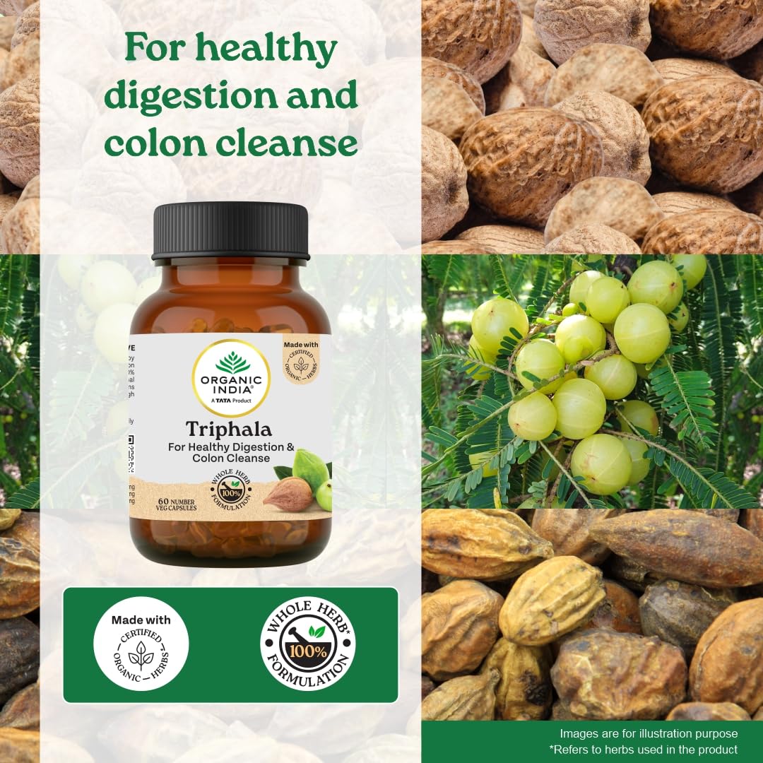 A TATA Product - Organic India Triphala Capsules - 60 Caps, Supports Immune System, Colon & Digestion, Balanced Bowel & Gut Health, Contains Bioactives and Antioxidants, GMP & NPOP Certified Organic – view 3