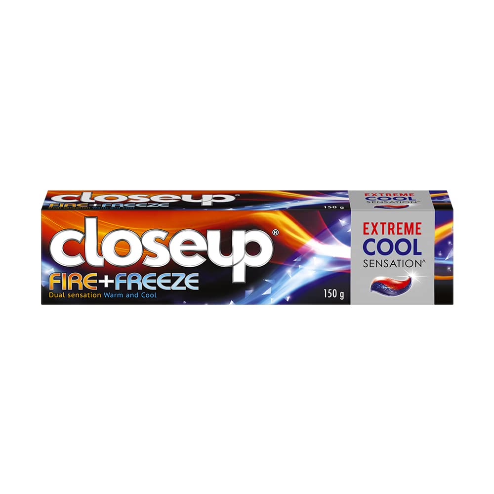 Closeup Fire Freeze toothpaste pack front with 150 g tube
