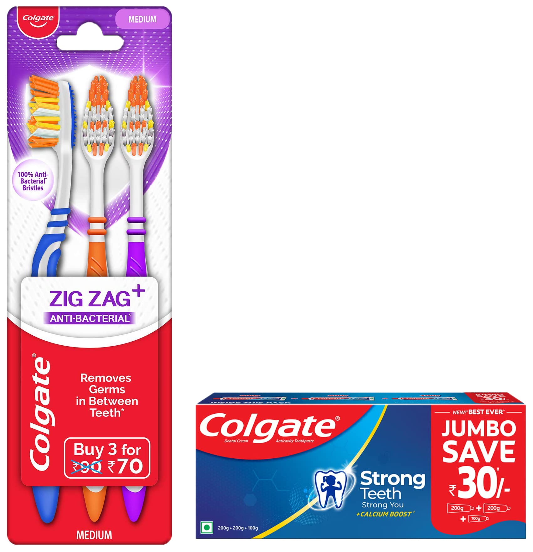 Colgate cavity protection toothpaste combo with ZigZag medium toothbrush