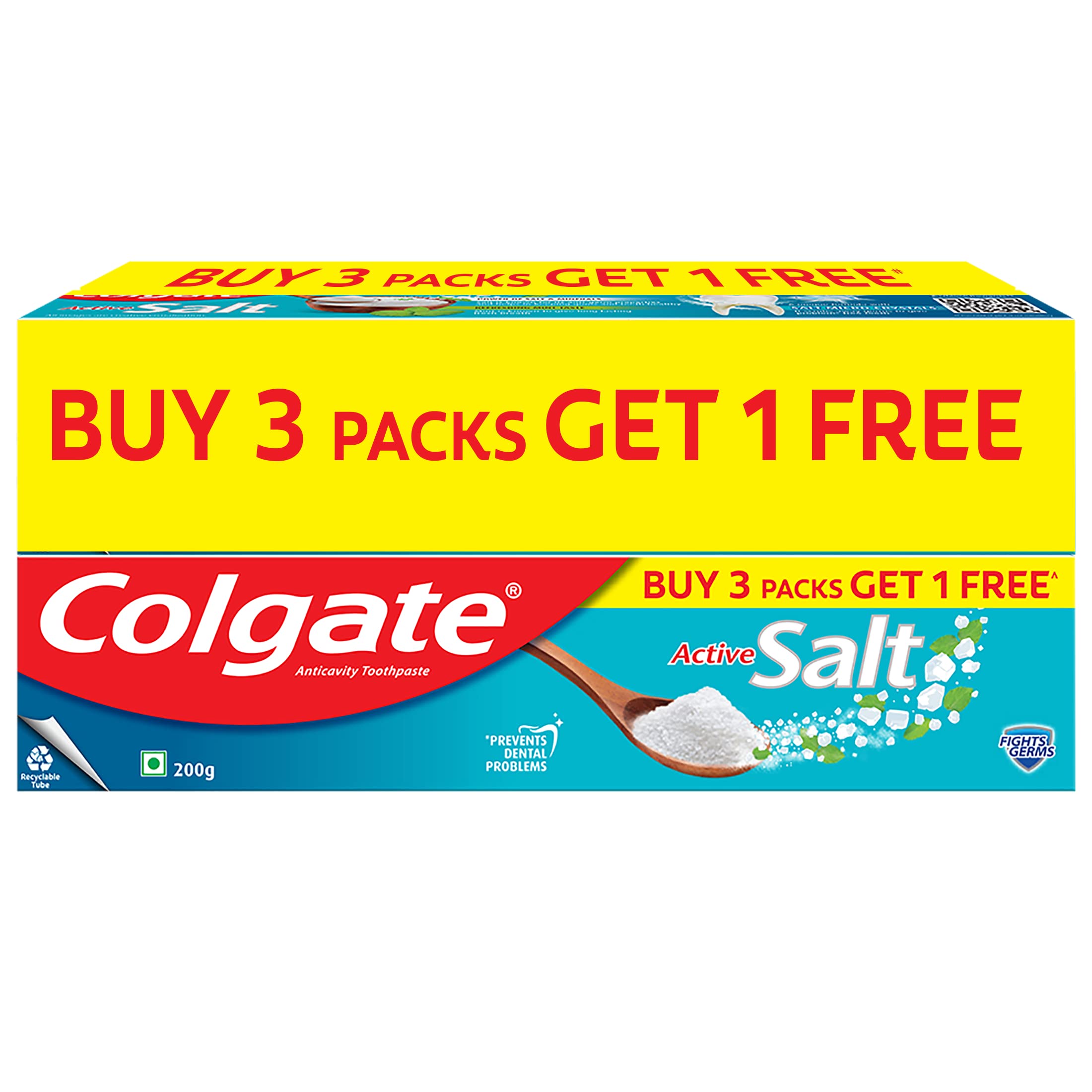 Colgate Active Salt Toothpaste, Pack of 800g (Buy 3 Get 1 Free), Colgate Toothpaste with Salt and Mint & ZigZag Toothbrush, Pack of 6 Medium Multicolour Soft Tooth brush – view 2