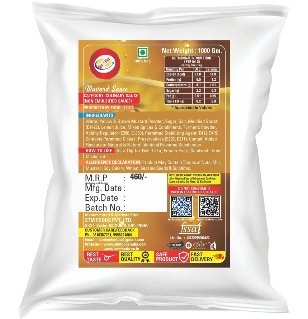 Am 2 Pm - Mustard Sauce Dip For Fish Tikka, French Fries, Sandwich,Fried, Chicken - 1Kg – view 2