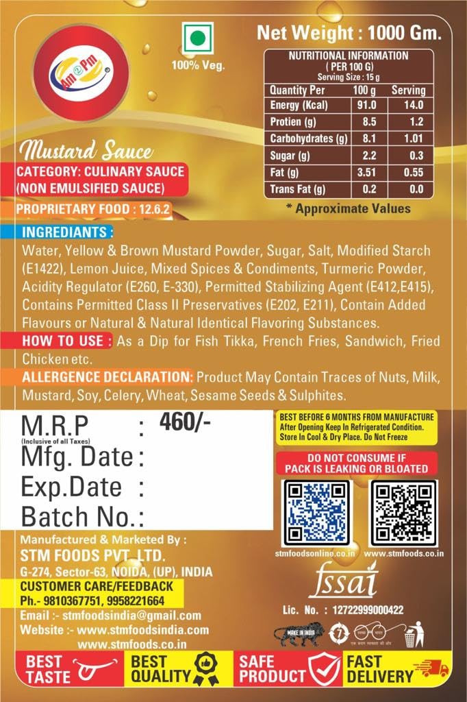 Am 2 Pm - Mustard Sauce Dip For Fish Tikka, French Fries, Sandwich,Fried, Chicken - 1Kg – view 4