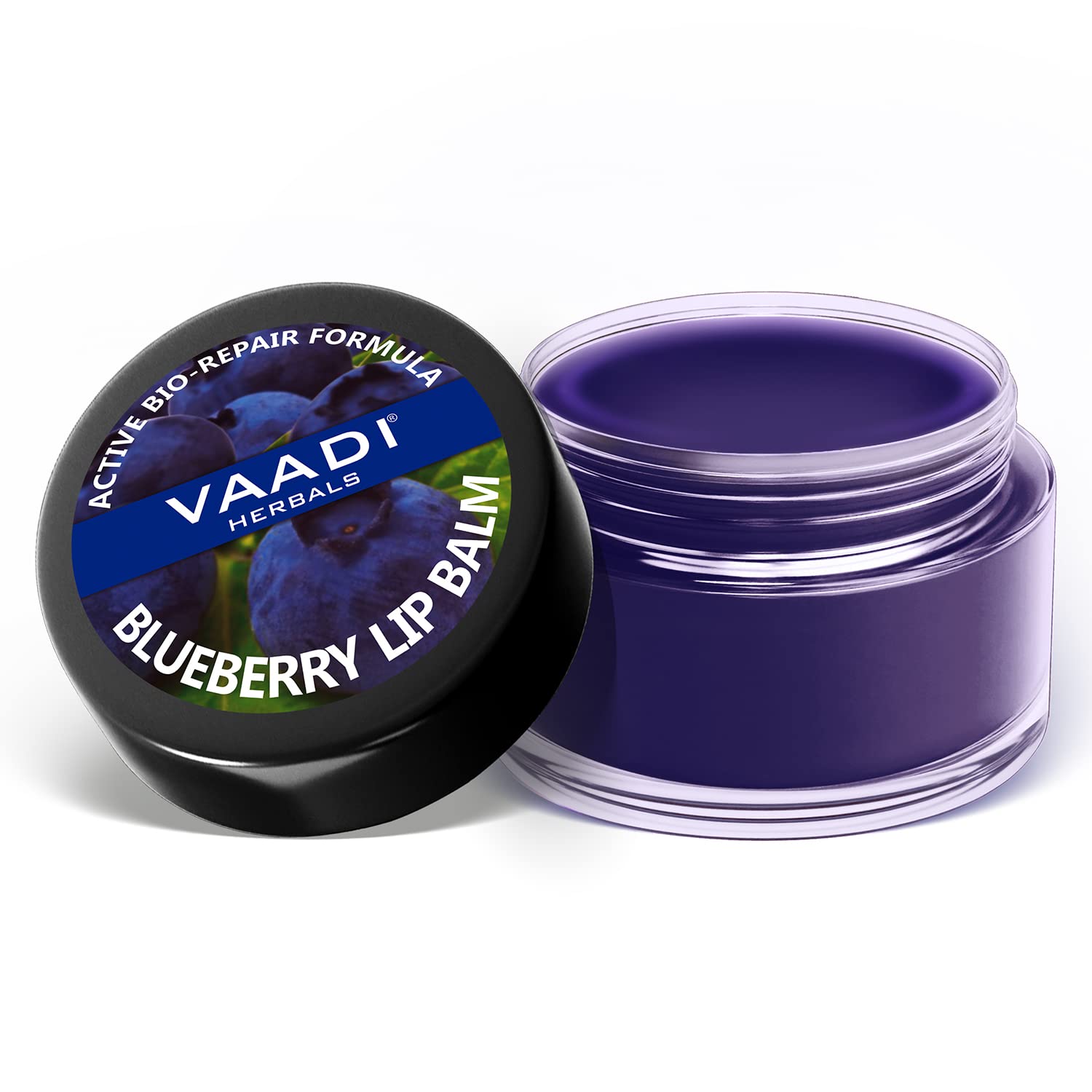 Vaadi Herbals blueberry lip balm tub with natural-finish lip care