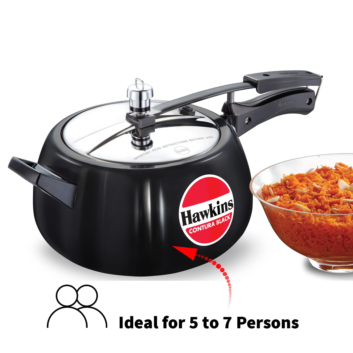 Hawkins Contura Black Pressure Cooker, 5 Litre, Black (CB50) – view 2