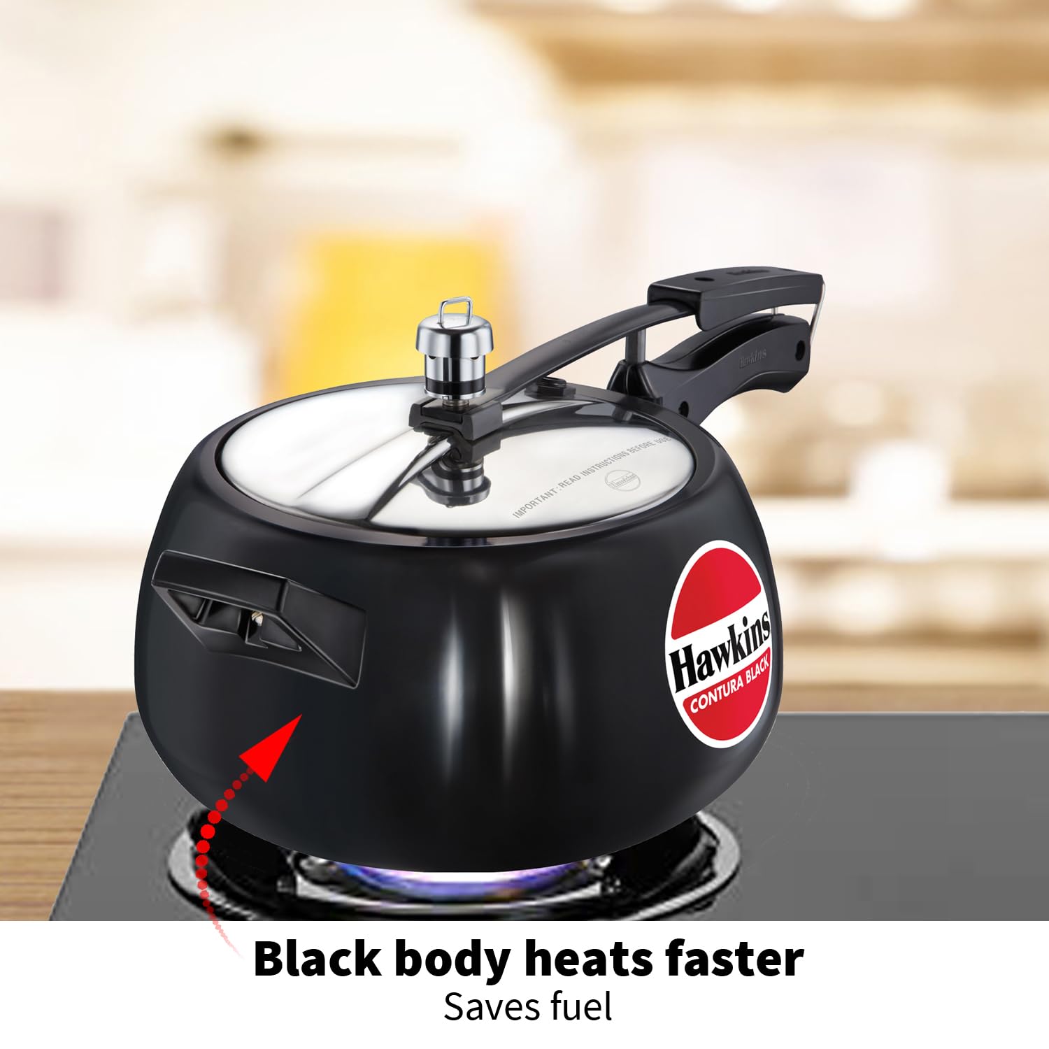 Hawkins Contura Black Pressure Cooker, 5 Litre, Black (CB50) – view 4