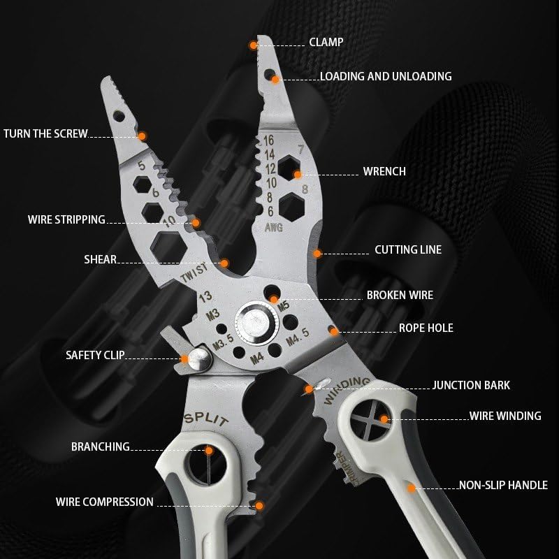 QXORE All in 1 Multifunction Stainless Steel Wire Stripper/Wire Crimping Tool, Wire Cutter, Wire Crimper, Cable Stripper, Wiring Tools and Multi-Function Hand Tool (12 IN 1) – view 3