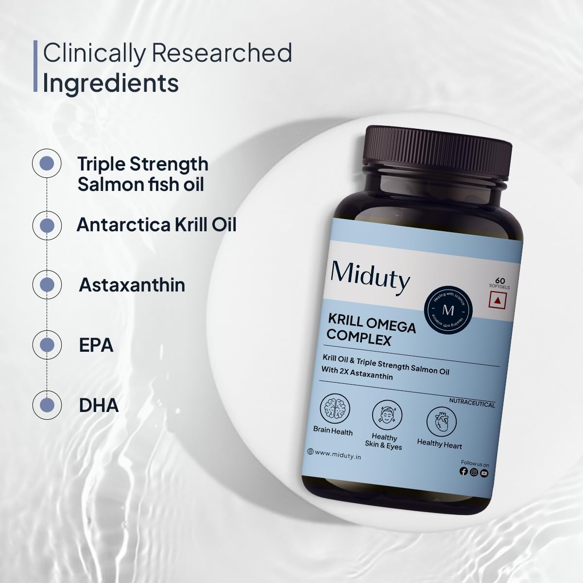 Miduty Antarctic Fish Krill Oil - Triple Strength Omega 3 Capsule With Astaxanthin- Antioxidant - EPA & DHA - For Joints - Heart - Liver Krill Omega 3 Supplement 60 Softgel – view 2
