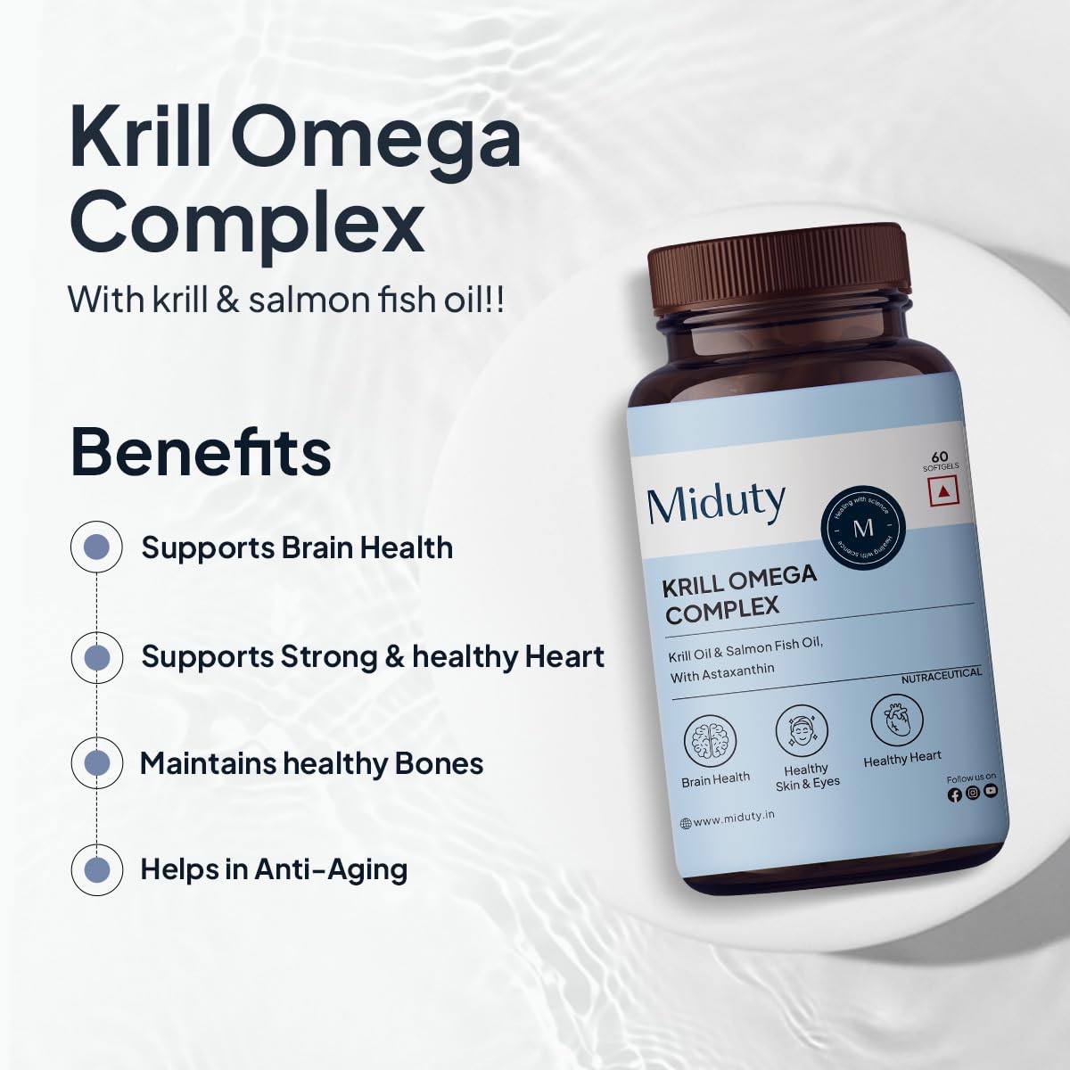 Miduty Antarctic Fish Krill Oil - Triple Strength Omega 3 Capsule With Astaxanthin- Antioxidant - EPA & DHA - For Joints - Heart - Liver Krill Omega 3 Supplement 60 Softgel – view 3