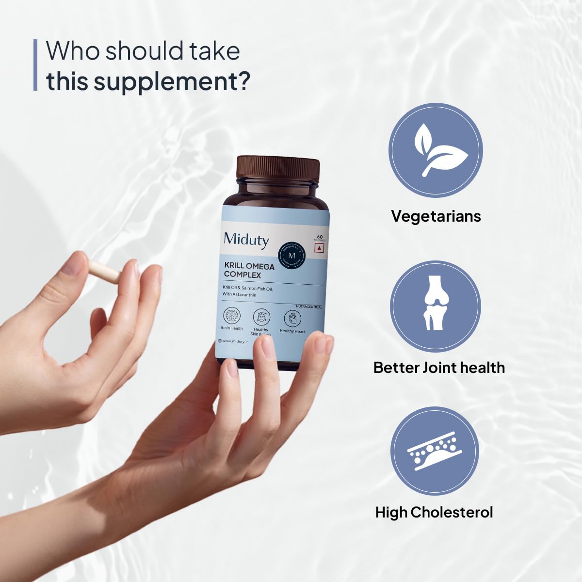 Miduty Antarctic Fish Krill Oil - Triple Strength Omega 3 Capsule With Astaxanthin- Antioxidant - EPA & DHA - For Joints - Heart - Liver Krill Omega 3 Supplement 60 Softgel – view 4