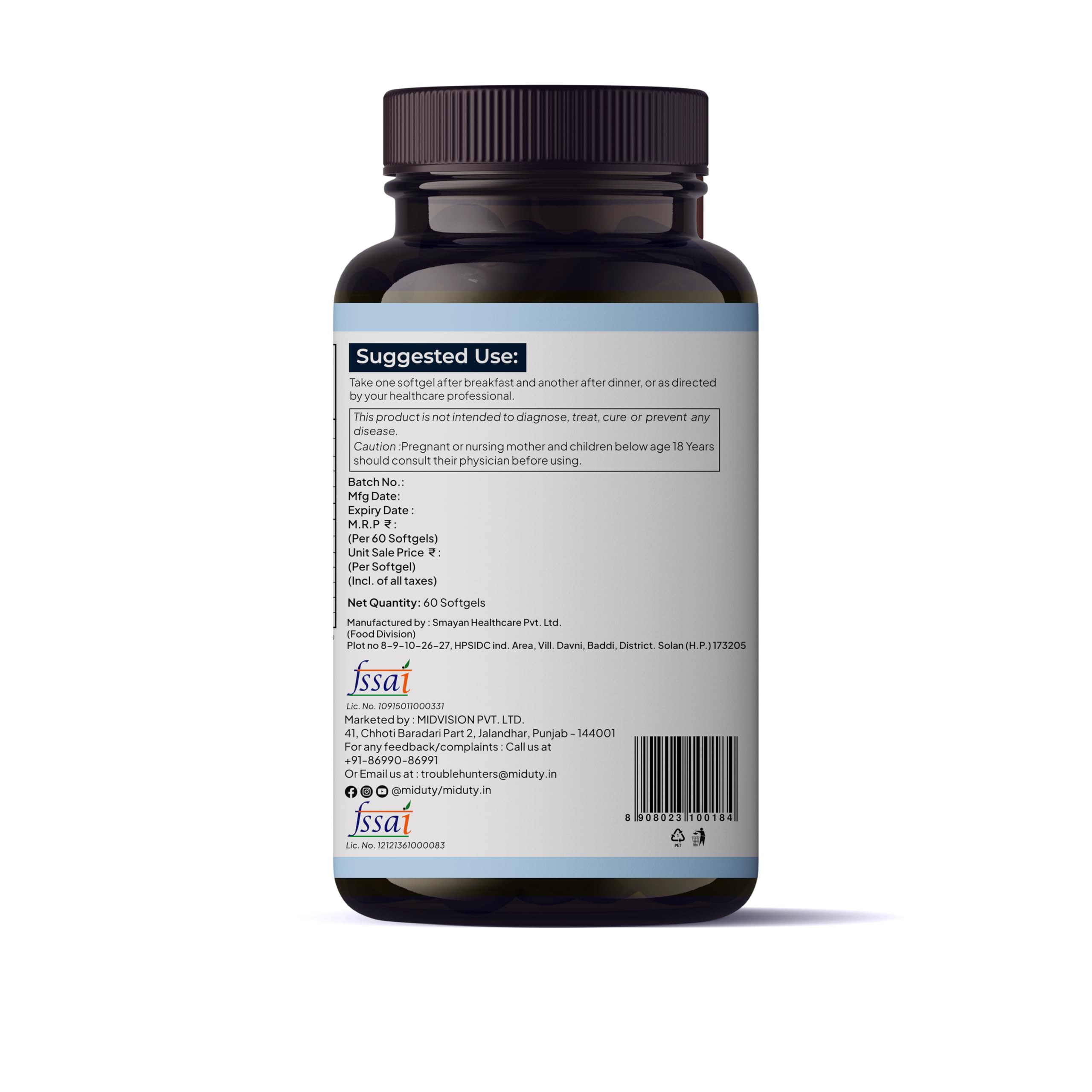 Miduty Antarctic Fish Krill Oil - Triple Strength Omega 3 Capsule With Astaxanthin- Antioxidant - EPA & DHA - For Joints - Heart - Liver Krill Omega 3 Supplement 60 Softgel – view 8