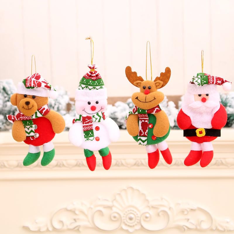 Four festive hanging Christmas ornaments for tree, door and window