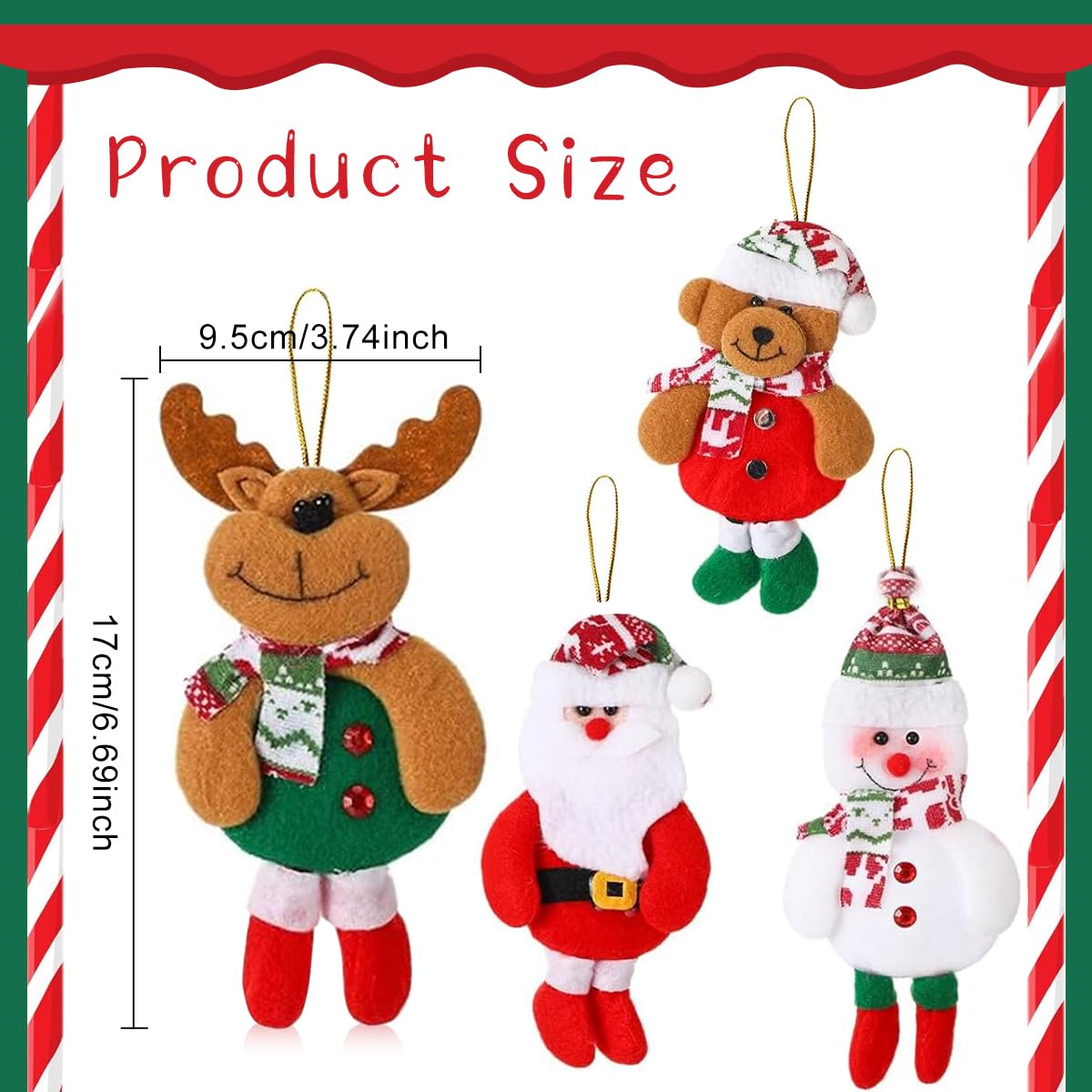 HASTHIP 4Pcs Christmas Tree Decoration Items Snowman, Reindeer, Bear Dolls, Santa Claus Christmas Ornaments with String Hanging Decor for Xmas Tree, Door, Window, Home – view 2
