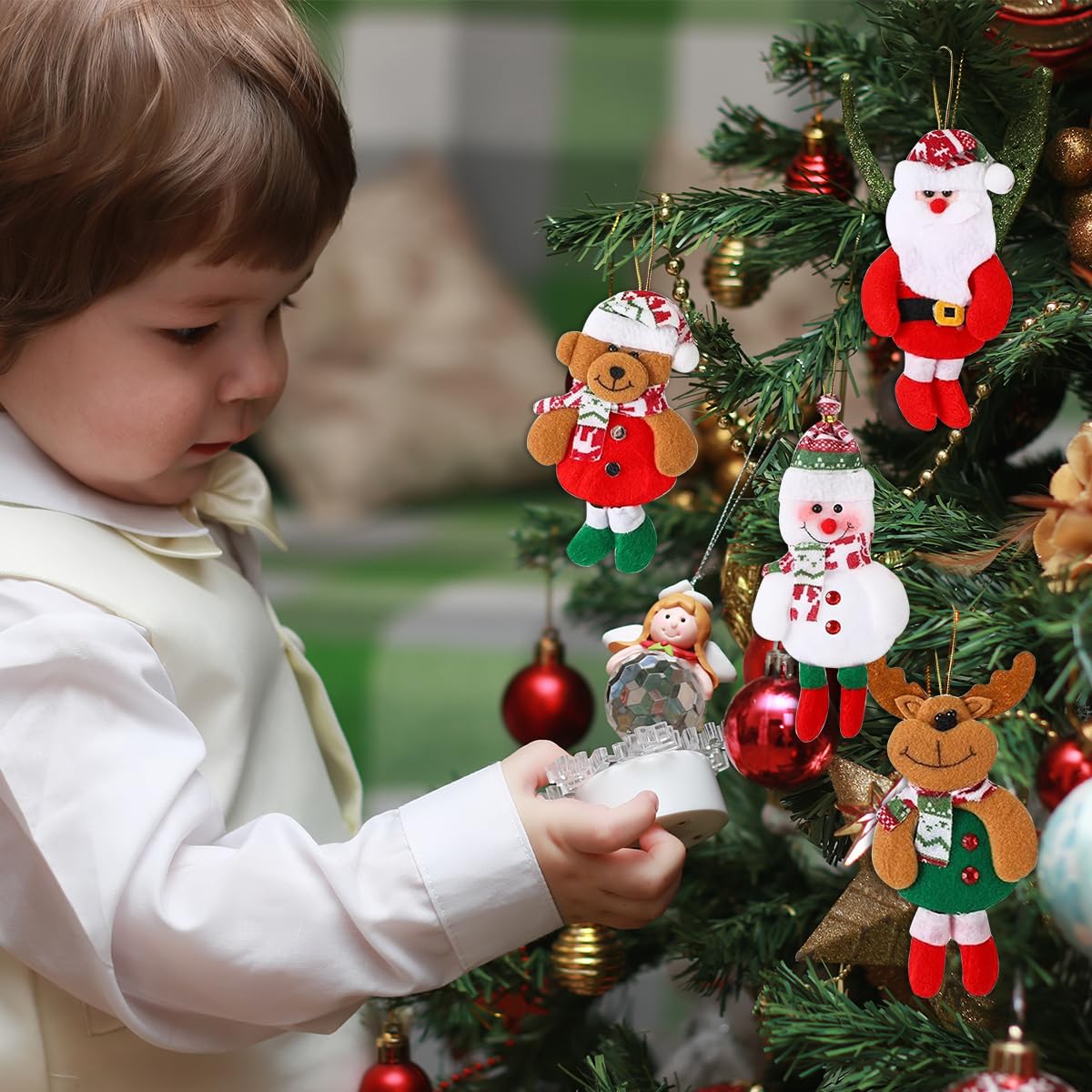 HASTHIP 4Pcs Christmas Tree Decoration Items Snowman, Reindeer, Bear Dolls, Santa Claus Christmas Ornaments with String Hanging Decor for Xmas Tree, Door, Window, Home – view 4