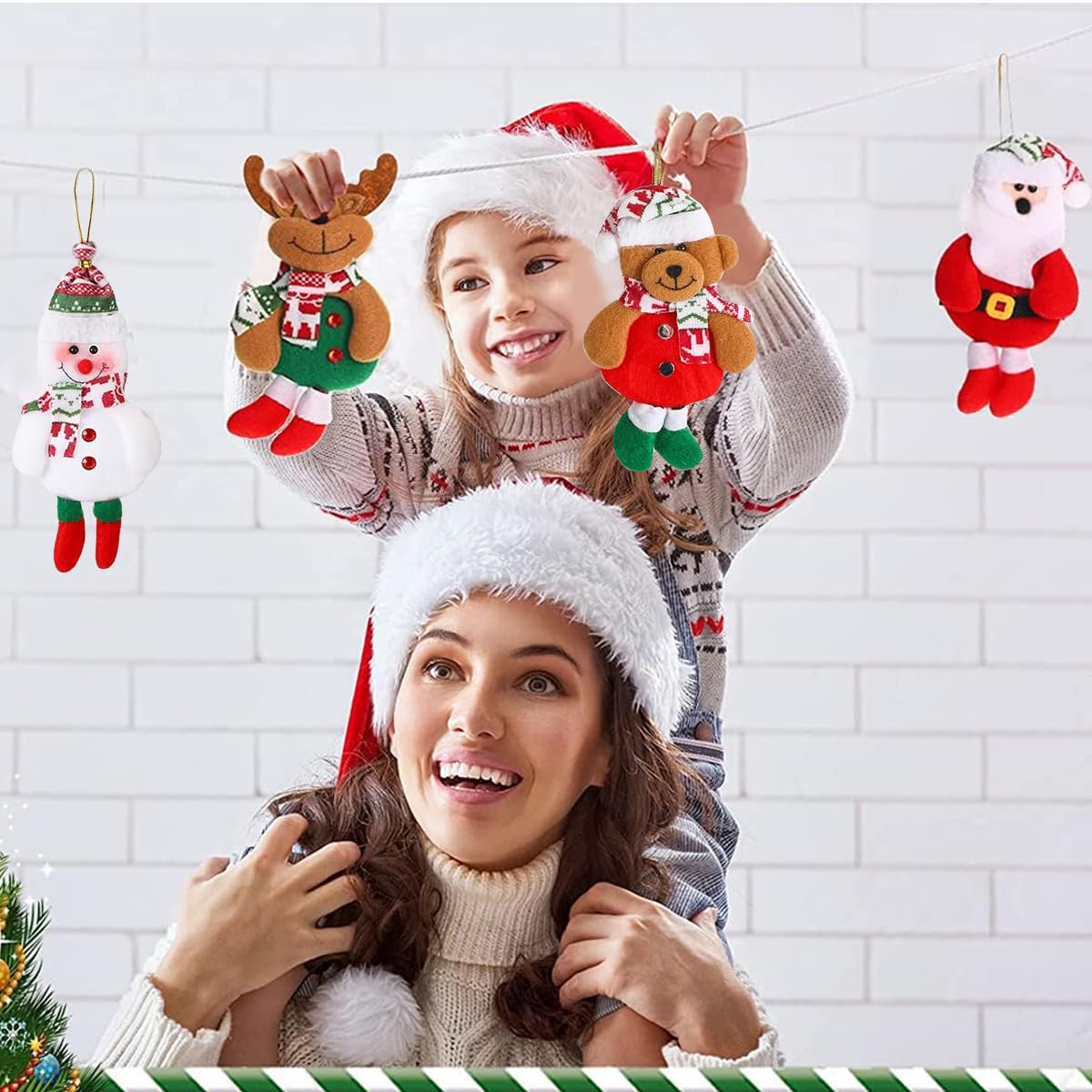 HASTHIP 4Pcs Christmas Tree Decoration Items Snowman, Reindeer, Bear Dolls, Santa Claus Christmas Ornaments with String Hanging Decor for Xmas Tree, Door, Window, Home – view 6