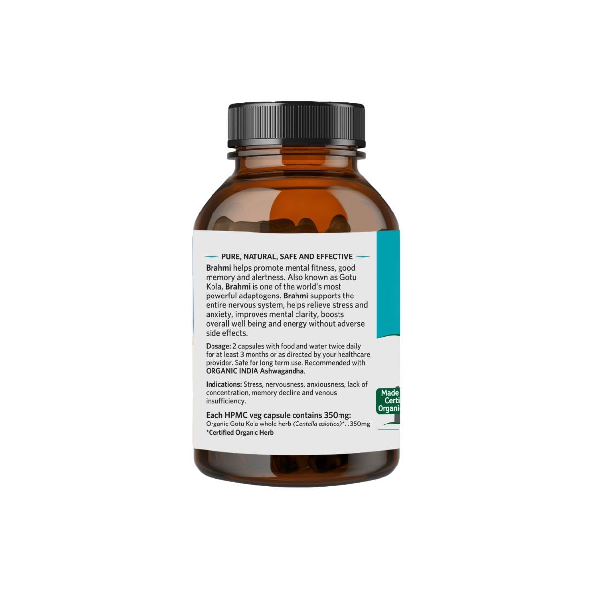 A TATA Product - Organic India Brahmi - 180 Veg Capsules, Naturally Promotes Concentration & Memory, Mental Fitness, Reduces Stress & Anxiety, GMP & NPOP Certified Organic – view 2