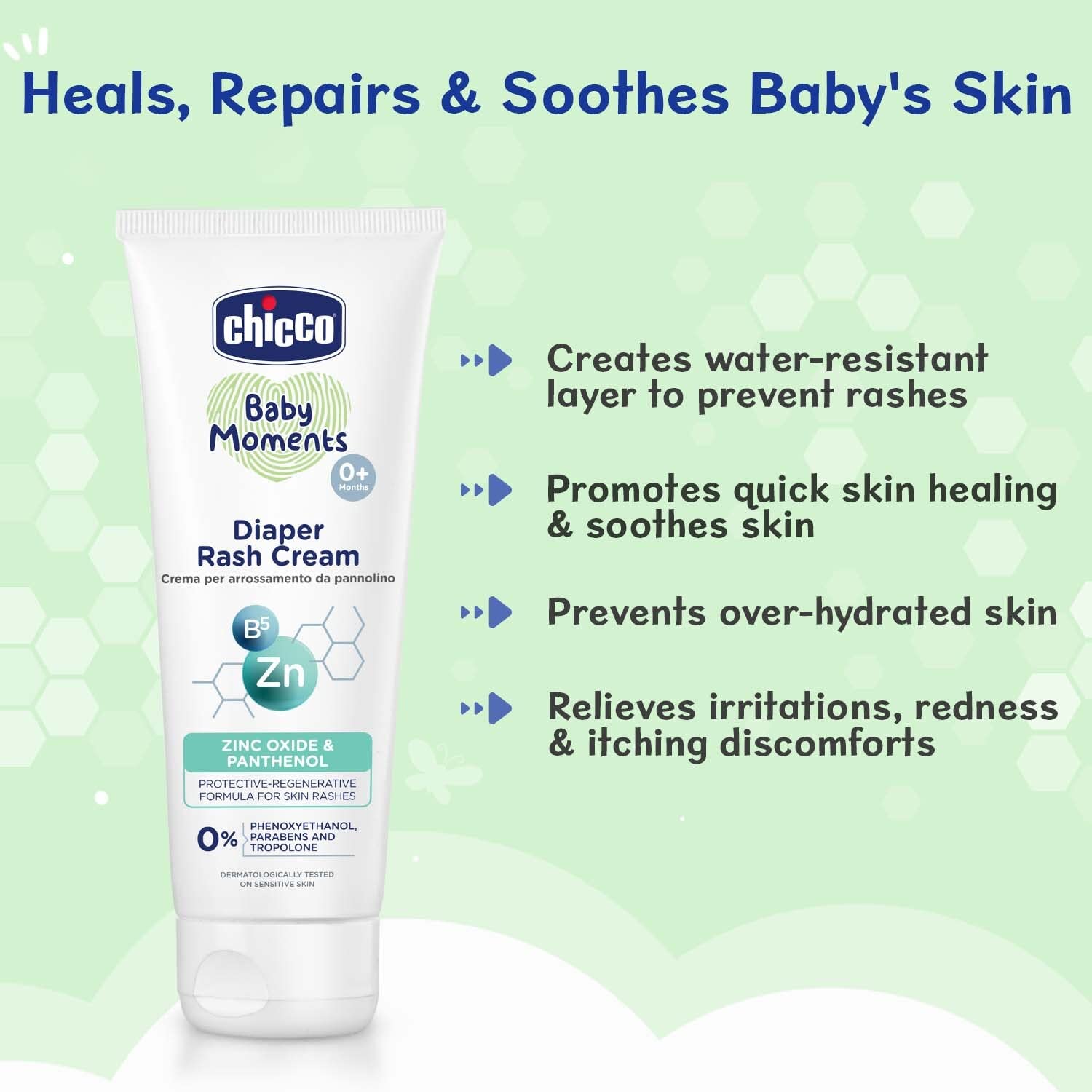 Chicco Baby Moments Diaper Rash Cream, New Advanced Triple Protection Skin Shield Formula with Natural Ingredients to Prevent Rashes & Irritation, No Phenoxyethanol & Parabens (100g) – view 3
