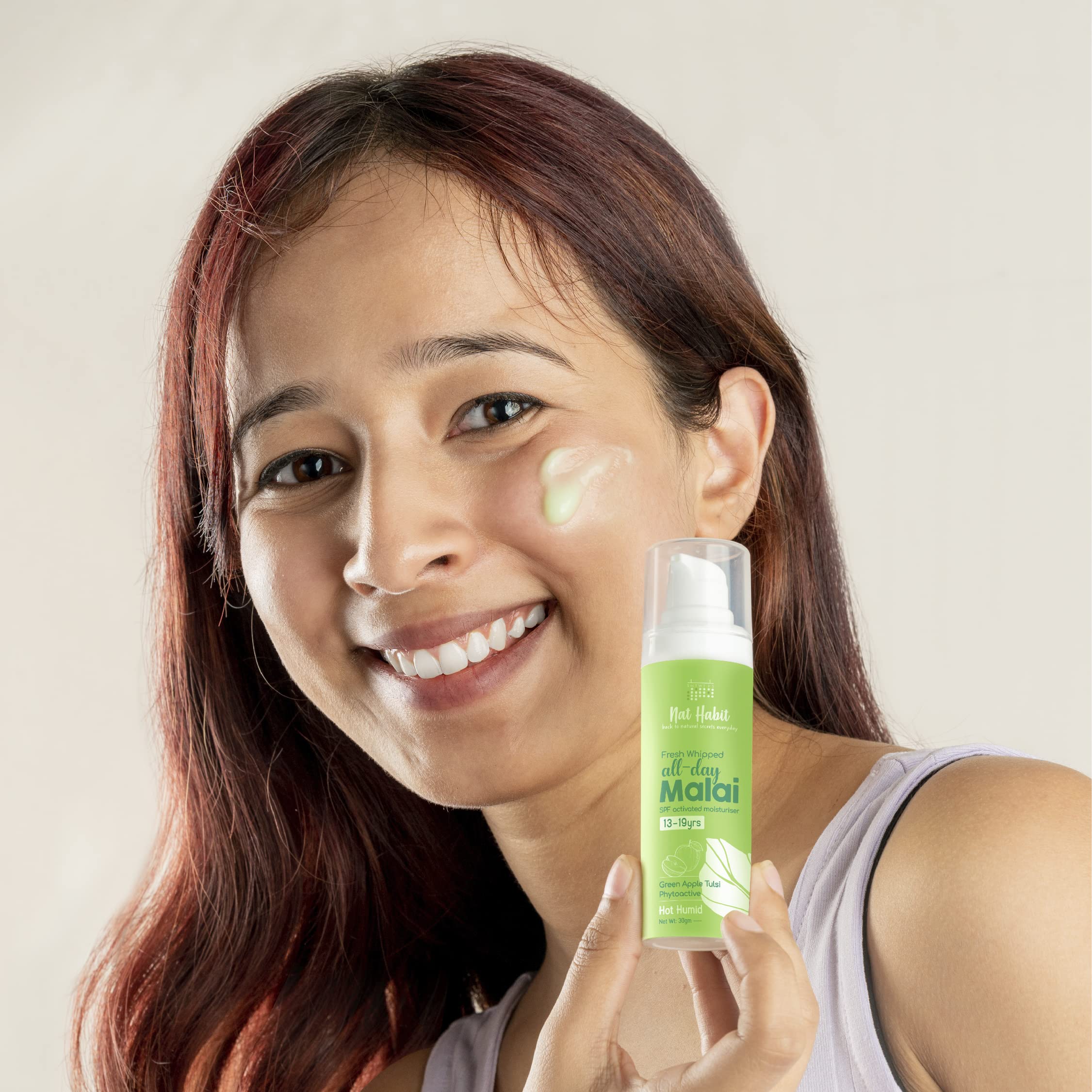 Nat Habit All Day Face Cream, Fresh Whipped Green Apple Face Malai Tulsi PhytoActive - For Hot and Humid Weather, Moisturization & Tan Protection (13 to 19 years, 30g) – view 8