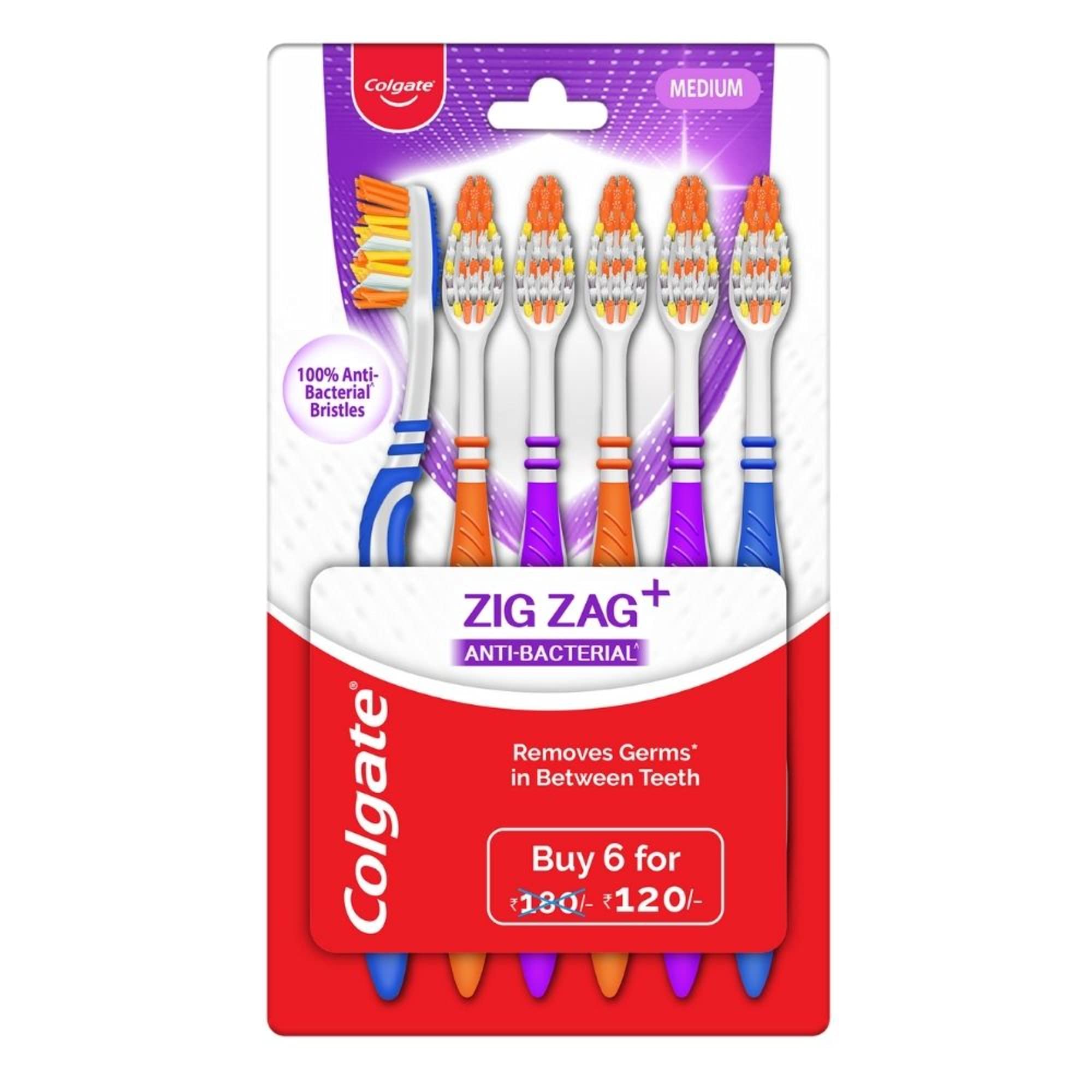 Colgate Strong Teeth Cavity Protection Toothpaste, Colgate Toothpaste with Calcium Boost, 500gm Saver Pack & ZigZag Toothbrush, Pack of 6 Medium Multicolour Soft Tooth brush – view 5