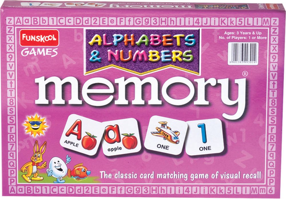 Funskool Games Memory Alphabets And Nos, Educational matching picture game for children, kids & family, 1 - 4 players, 5 & above