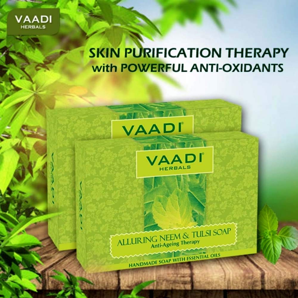 Vaadi Herbals Alluring Neem Tulsi Soap with Vitamin E and Tea Tree Oil, 75g (Pack of 6) – view 6