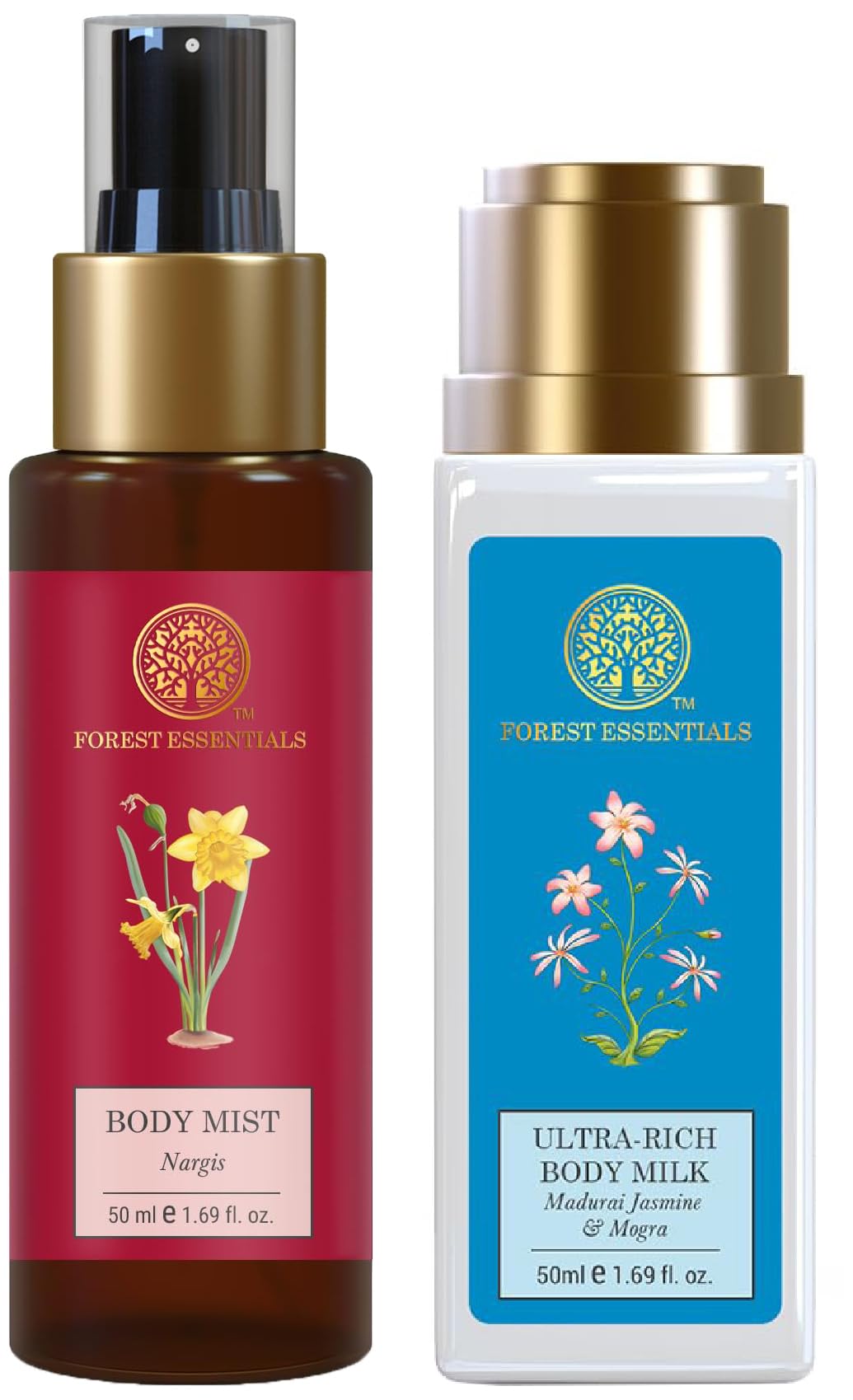 Forest Essentials Nargis body mist with Jasmine Mogra body milk set