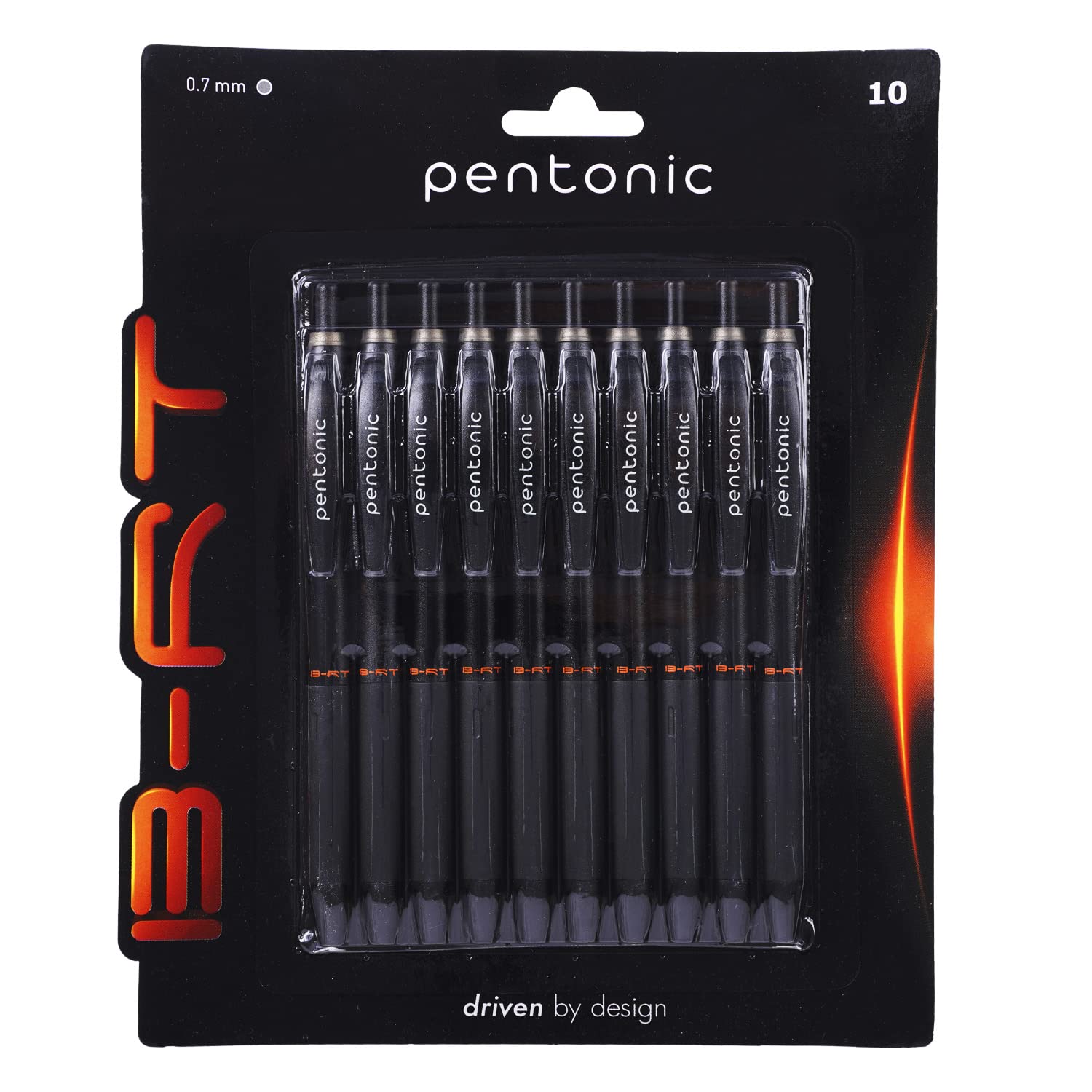 Pentonic B-RT retractable black ink ball pens blister pack of 10